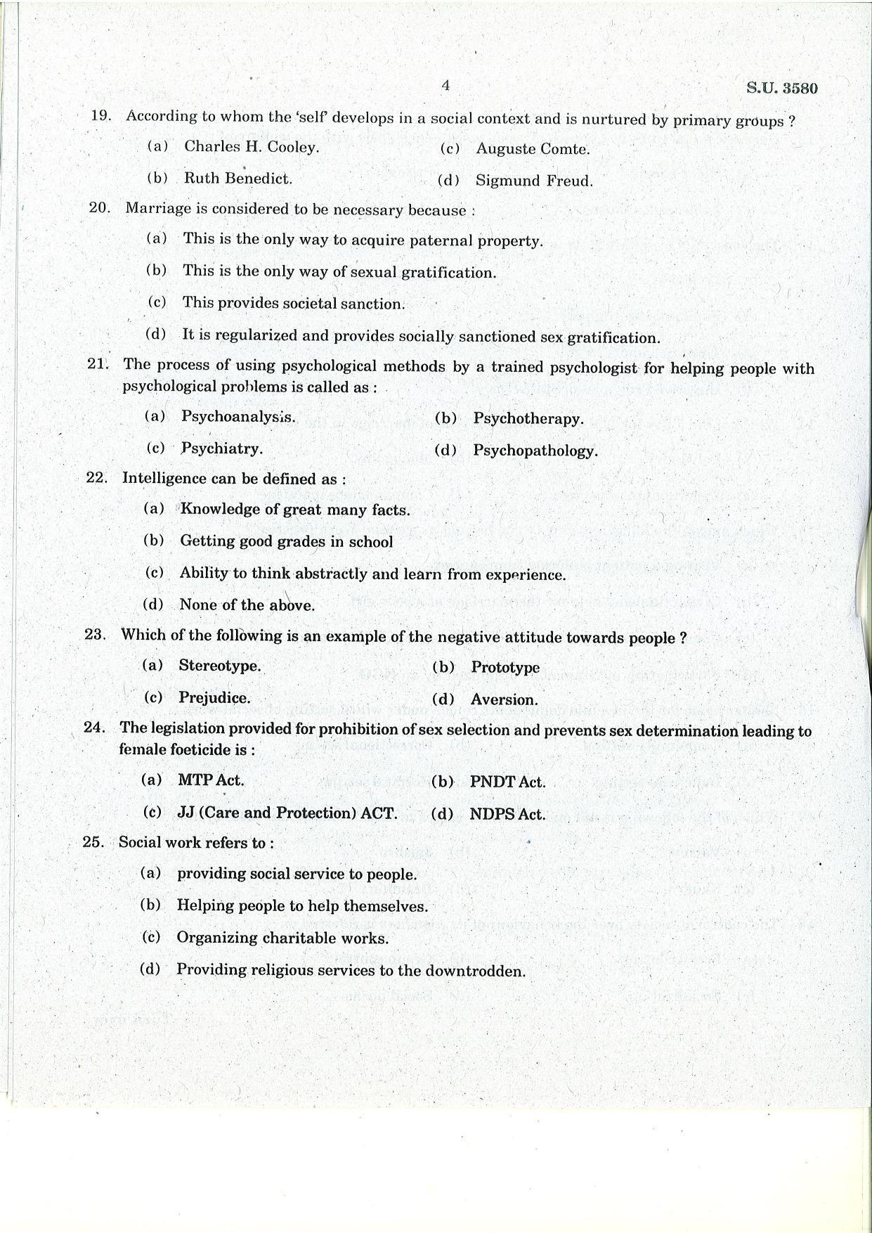 SSUS Entrance Exam MSW 2022 Question Paper - Page 4