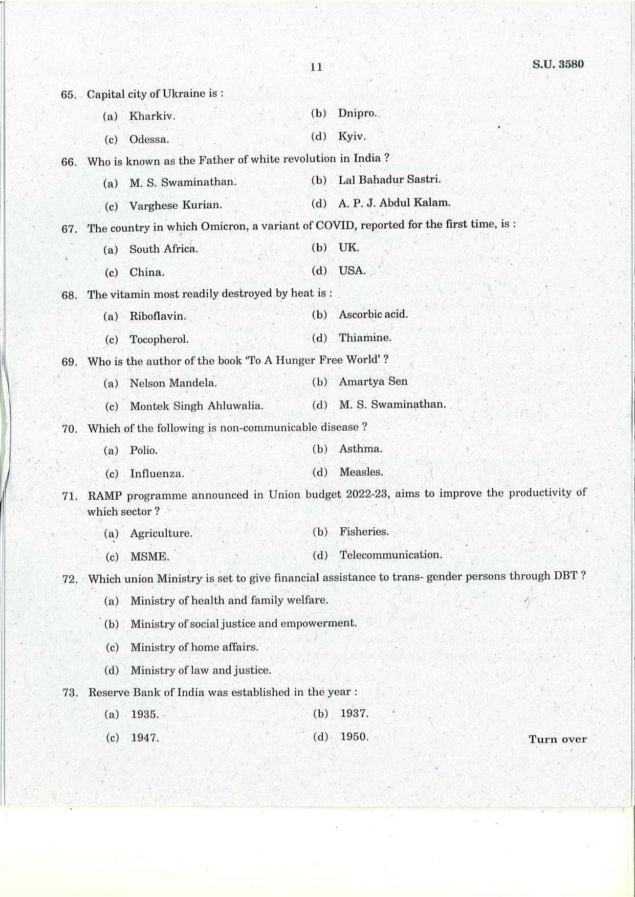 SSUS Entrance Exam MSW 2022 Question Paper - Page 11