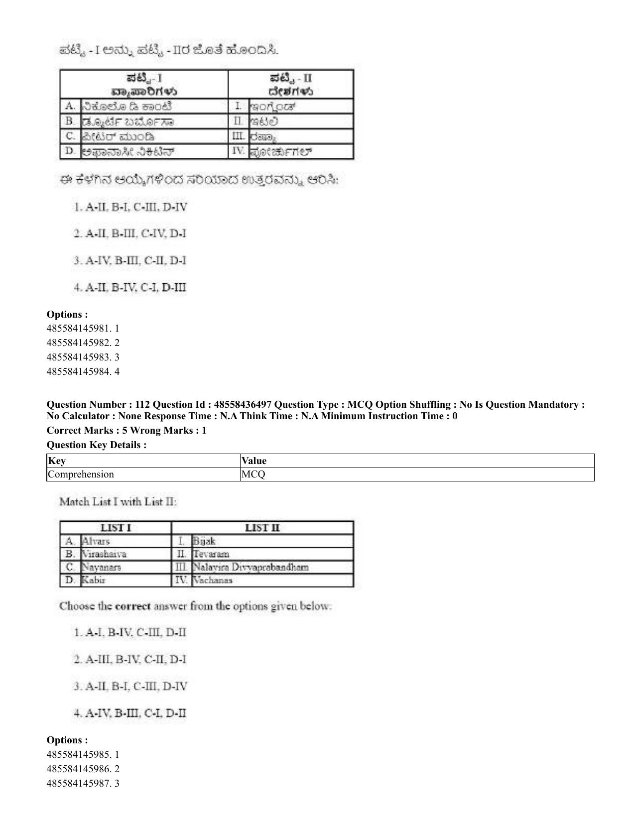 CUET 2023 English Kannada Shift 3 Question Papers - 22 June 2023 - Page 136