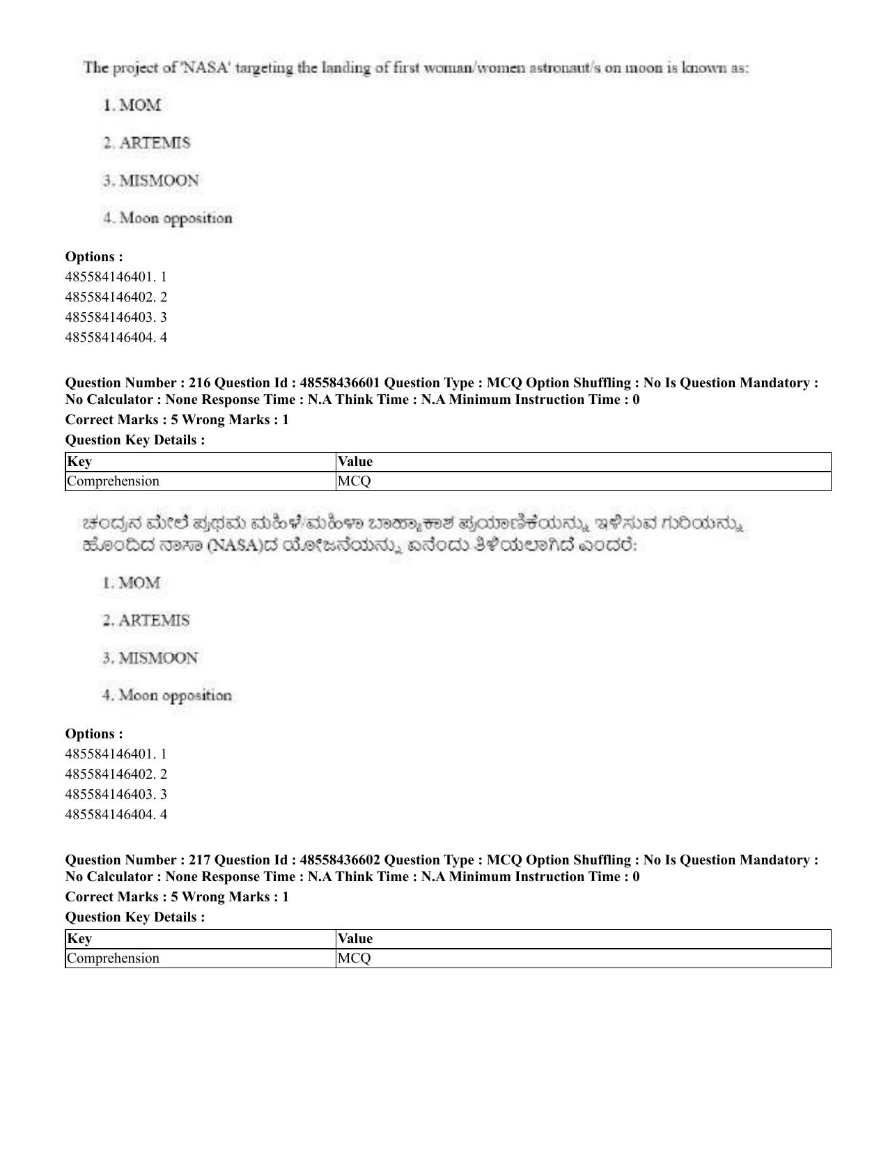 CUET 2023 English Kannada Shift 3 Question Papers - 22 June 2023 - Page 264