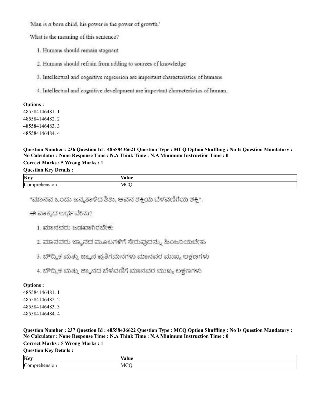 CUET 2023 English Kannada Shift 3 Question Papers - 22 June 2023 - Page 284