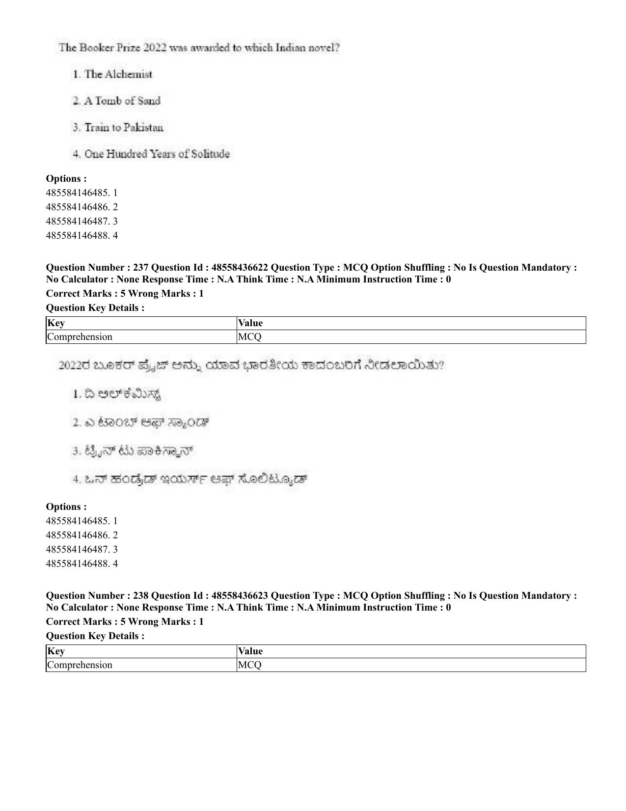 CUET 2023 English Kannada Shift 3 Question Papers - 22 June 2023 - Page 285