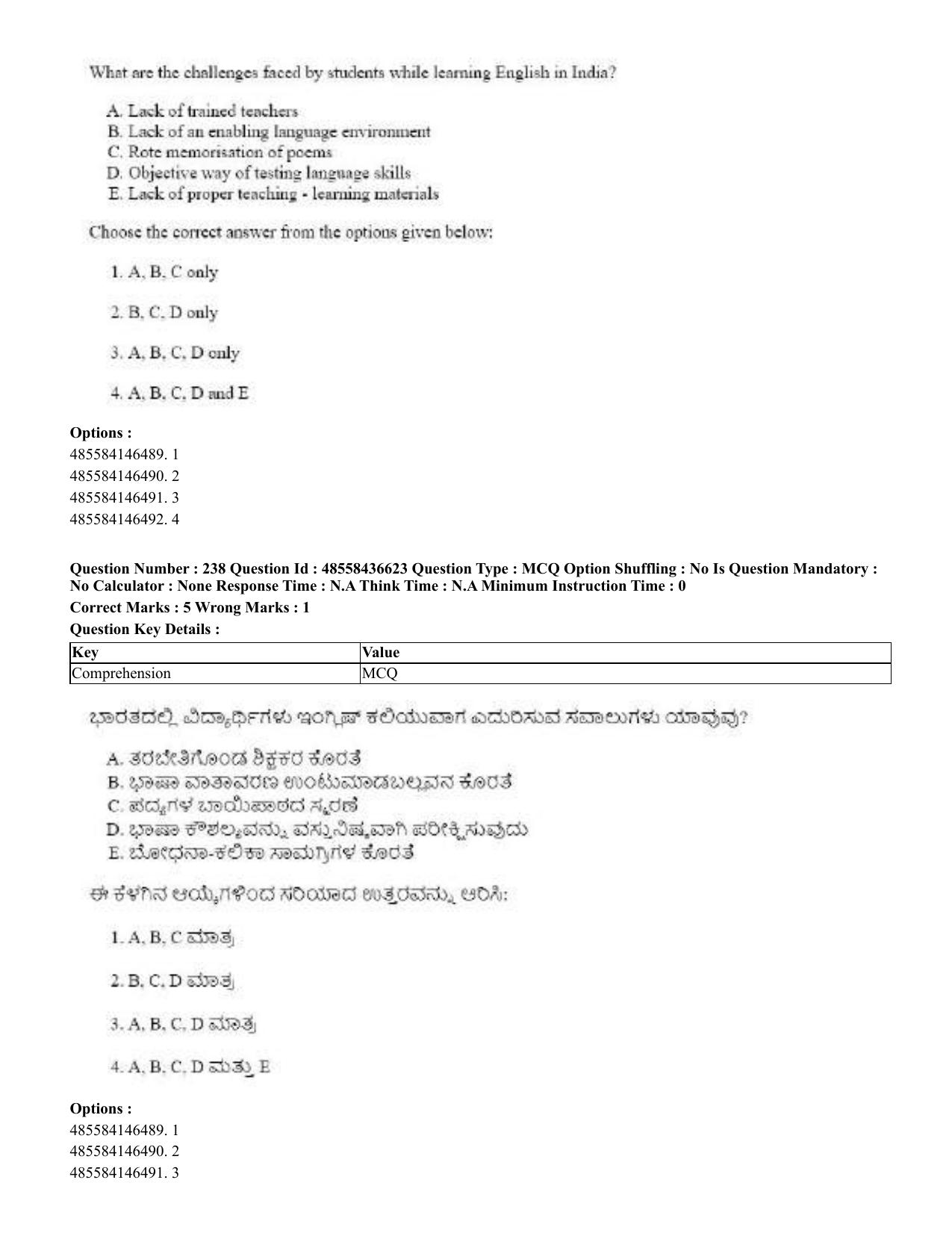 CUET 2023 English Kannada Shift 3 Question Papers - 22 June 2023 - Page 286