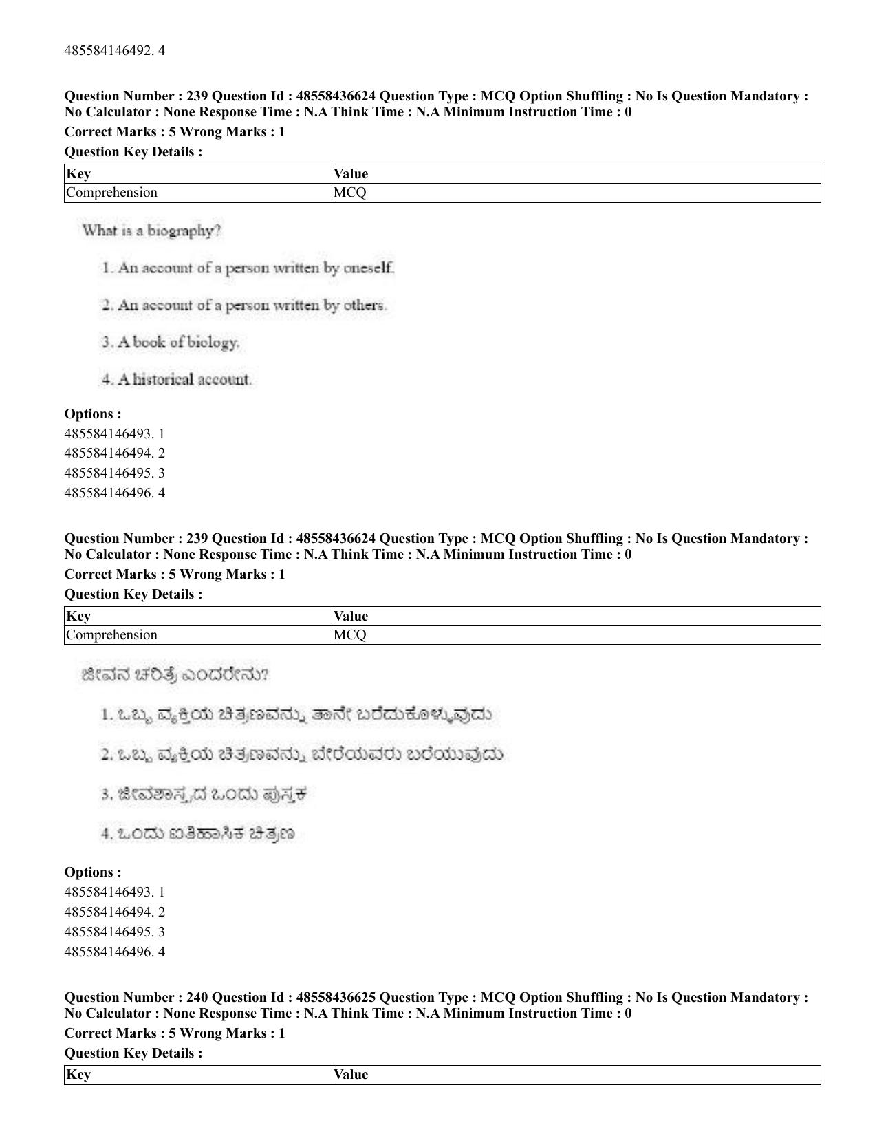 CUET 2023 English Kannada Shift 3 Question Papers - 22 June 2023 - Page 287
