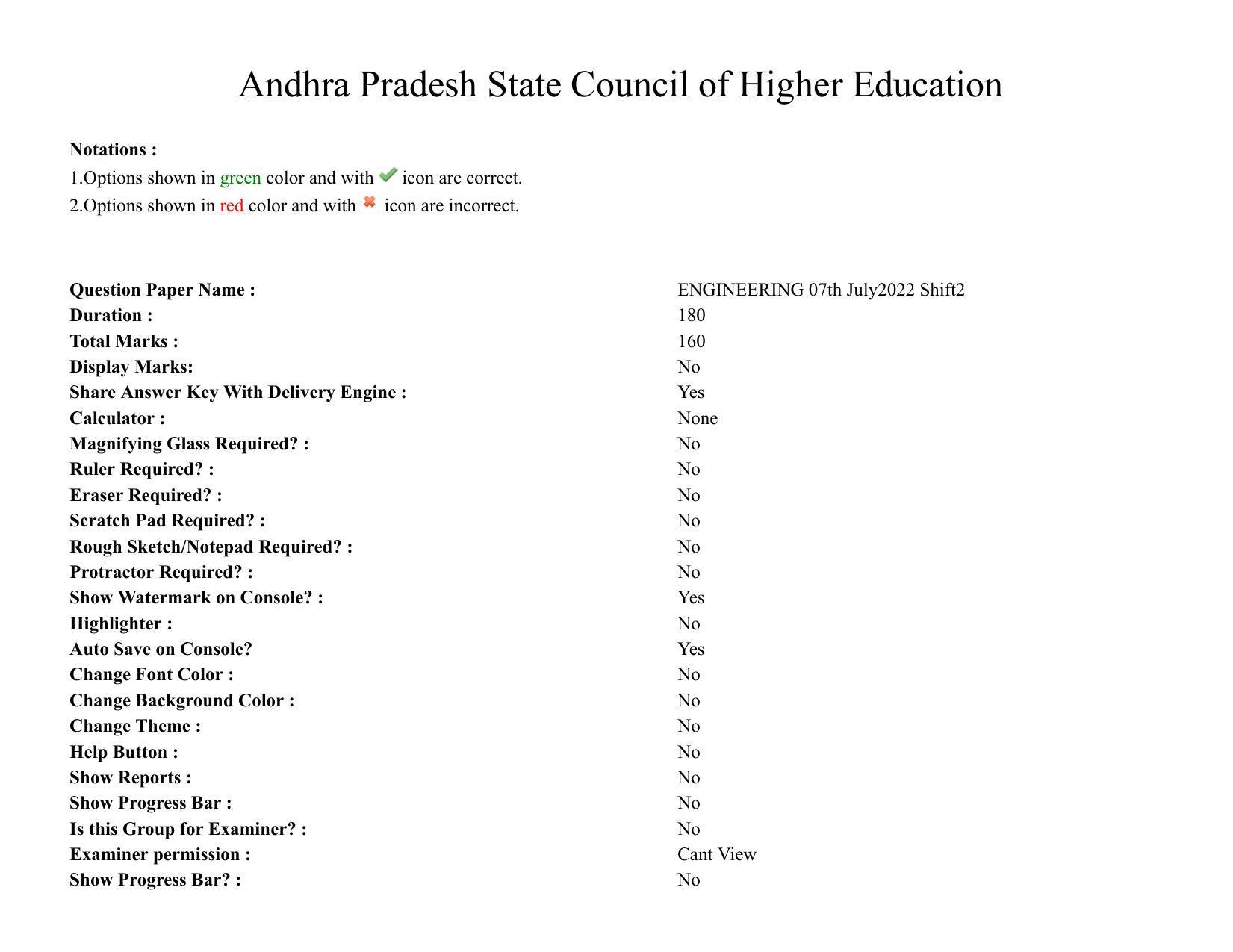 AP EAPCET 2022 - July 7, 2022 Shift 2 - Master Engineering Question Paper With Preliminary Keys - Page 1