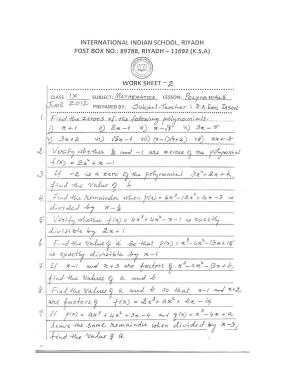 CBSE Worksheets for Class 9 Mathematics Polynomials Assignment 6