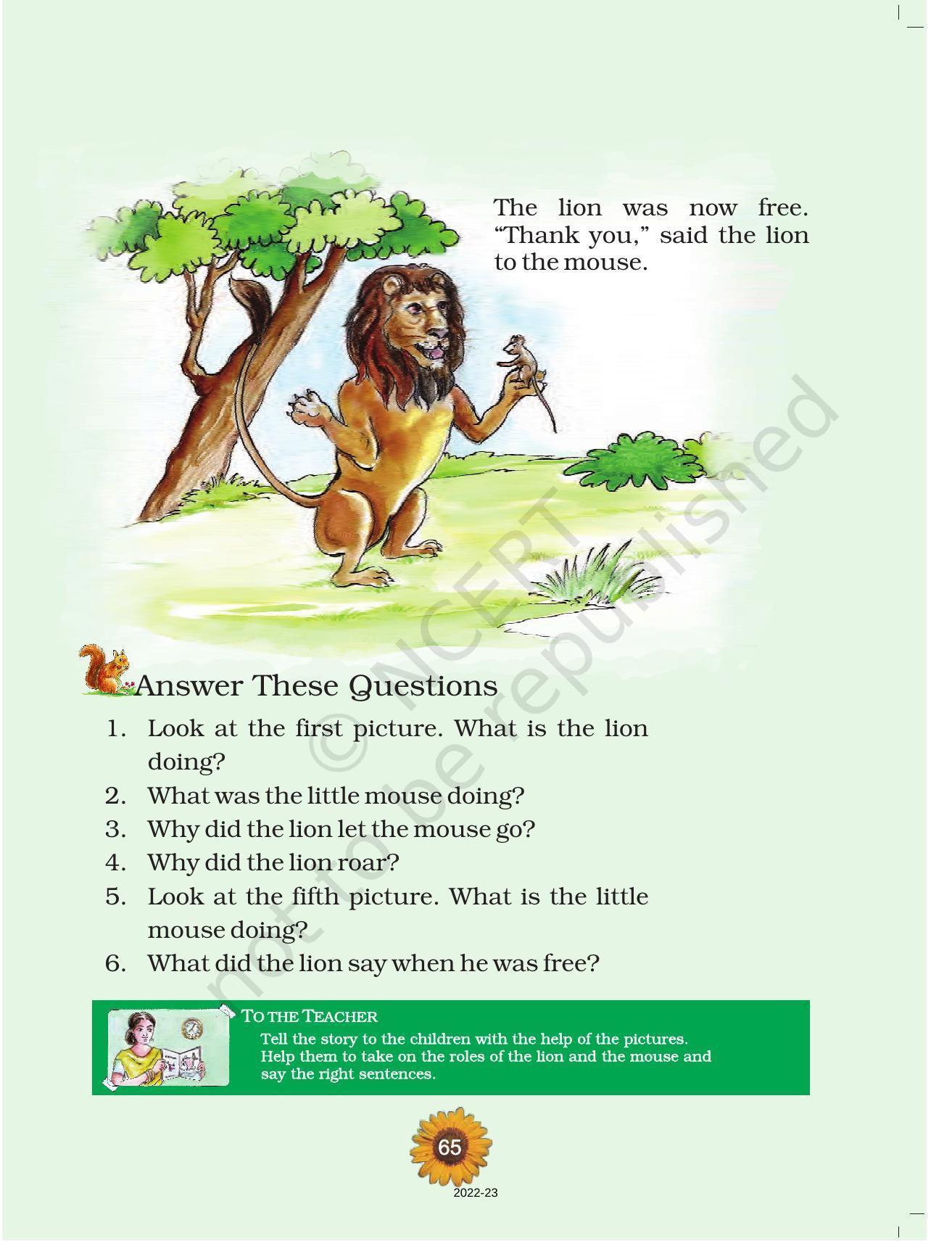 NCERT Book for Class 1 English (Raindrop):Unit 16-The Lion and The Mouse - Page 3