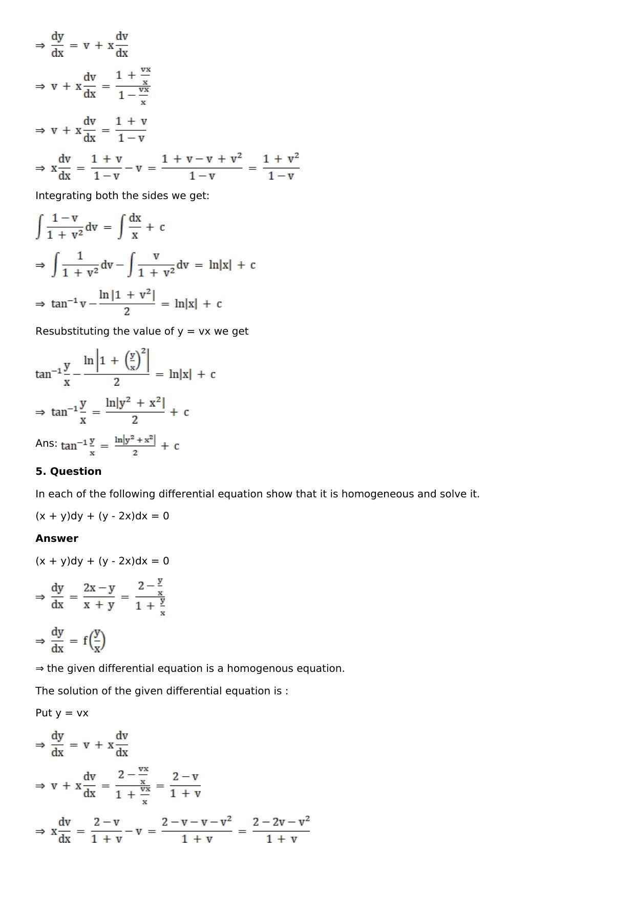 Chapter 20: Homogeneous Differential Equations Solutions: RS Aggarwal Class 12 Solutions  - Page 4