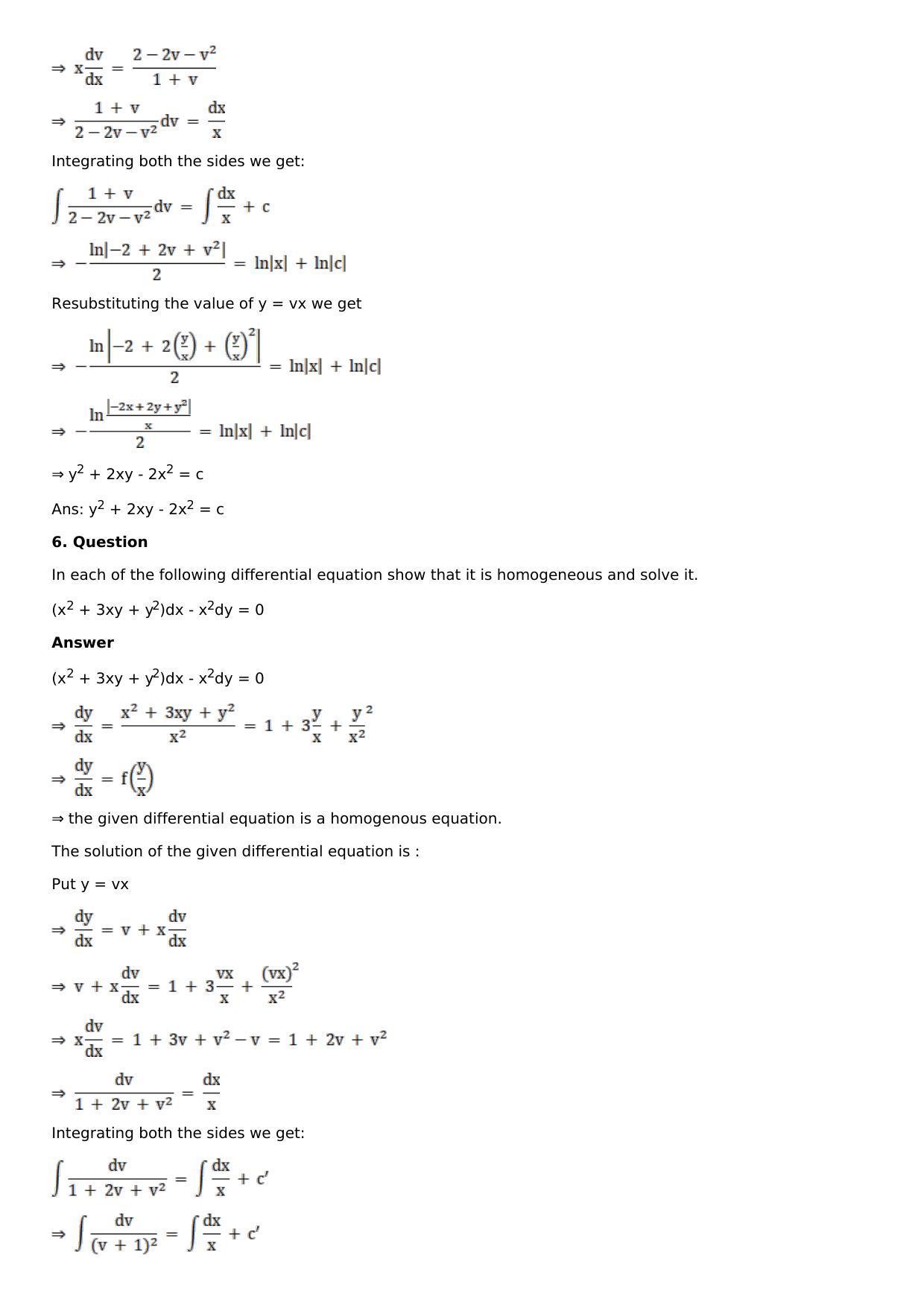 Chapter 20: Homogeneous Differential Equations Solutions: RS Aggarwal Class 12 Solutions  - Page 5