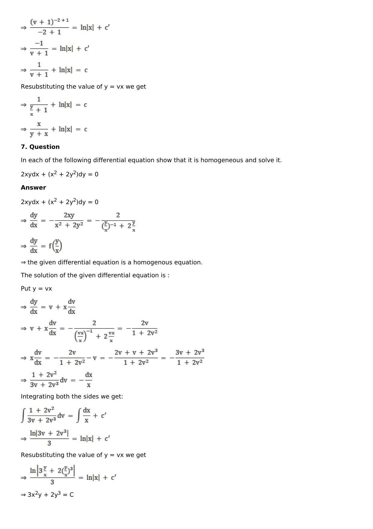 Chapter 20: Homogeneous Differential Equations Solutions: RS Aggarwal Class 12 Solutions  - Page 6