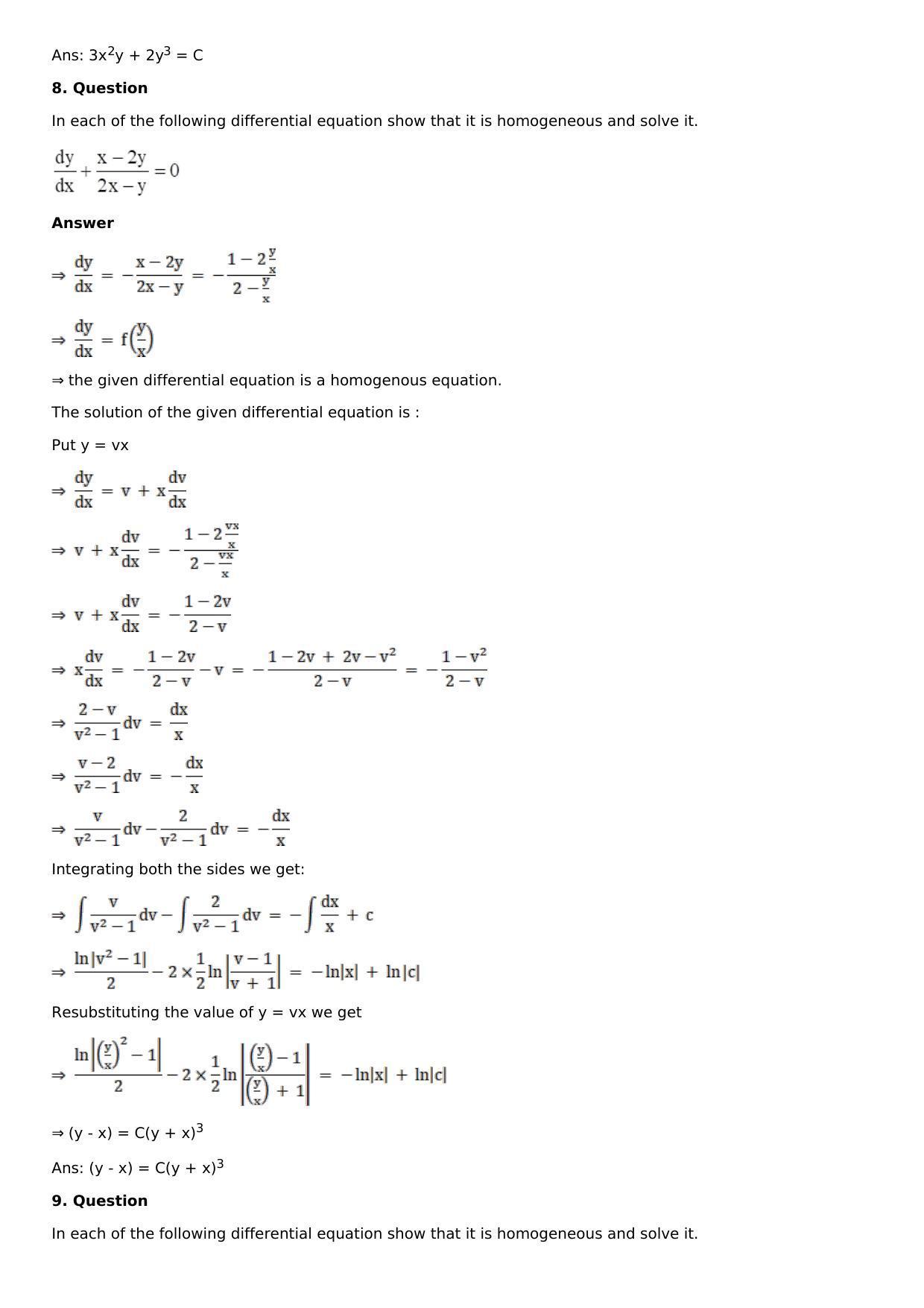 Chapter 20: Homogeneous Differential Equations Solutions: RS Aggarwal Class 12 Solutions  - Page 7
