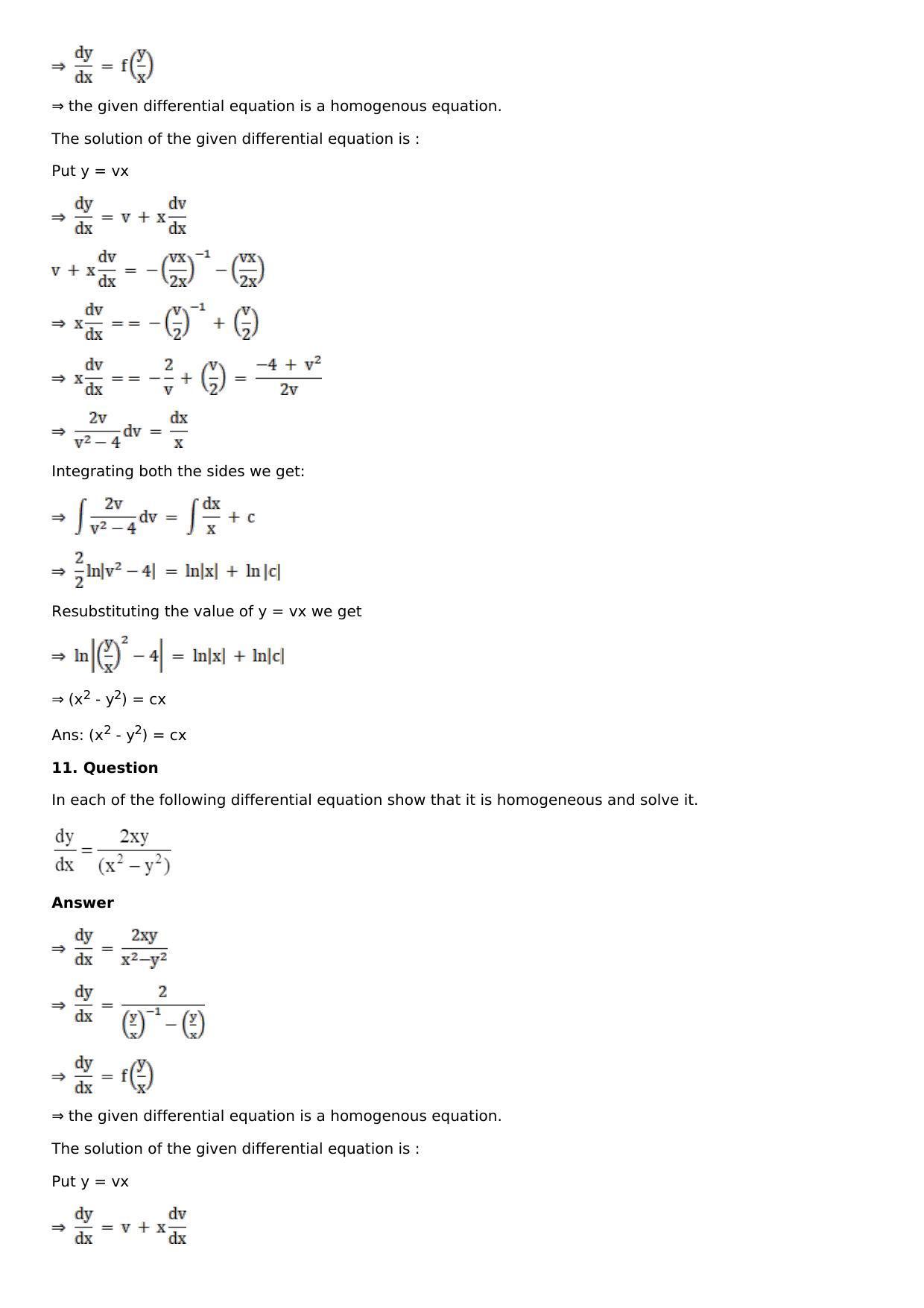 Chapter 20: Homogeneous Differential Equations Solutions: RS Aggarwal Class 12 Solutions  - Page 9