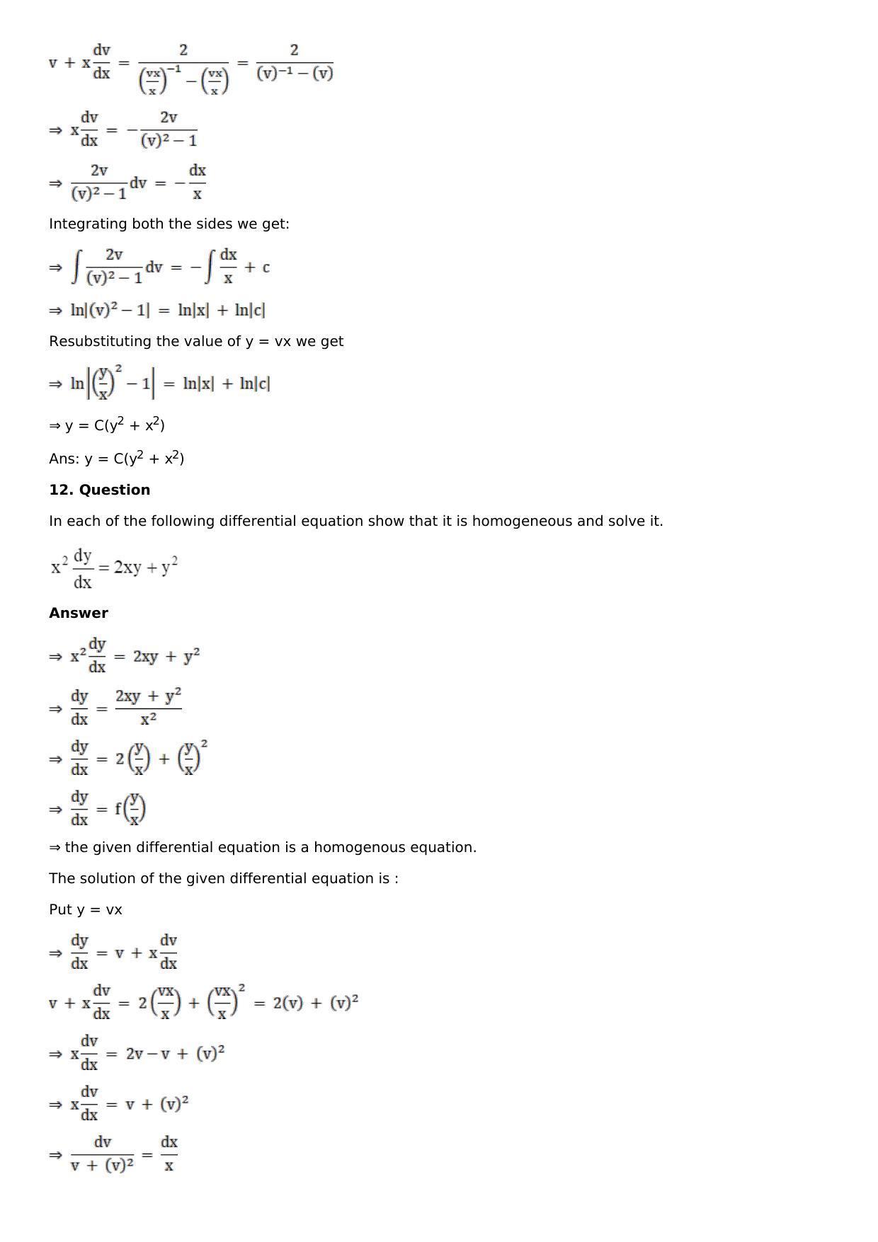 Chapter 20: Homogeneous Differential Equations Solutions: RS Aggarwal Class 12 Solutions  - Page 10
