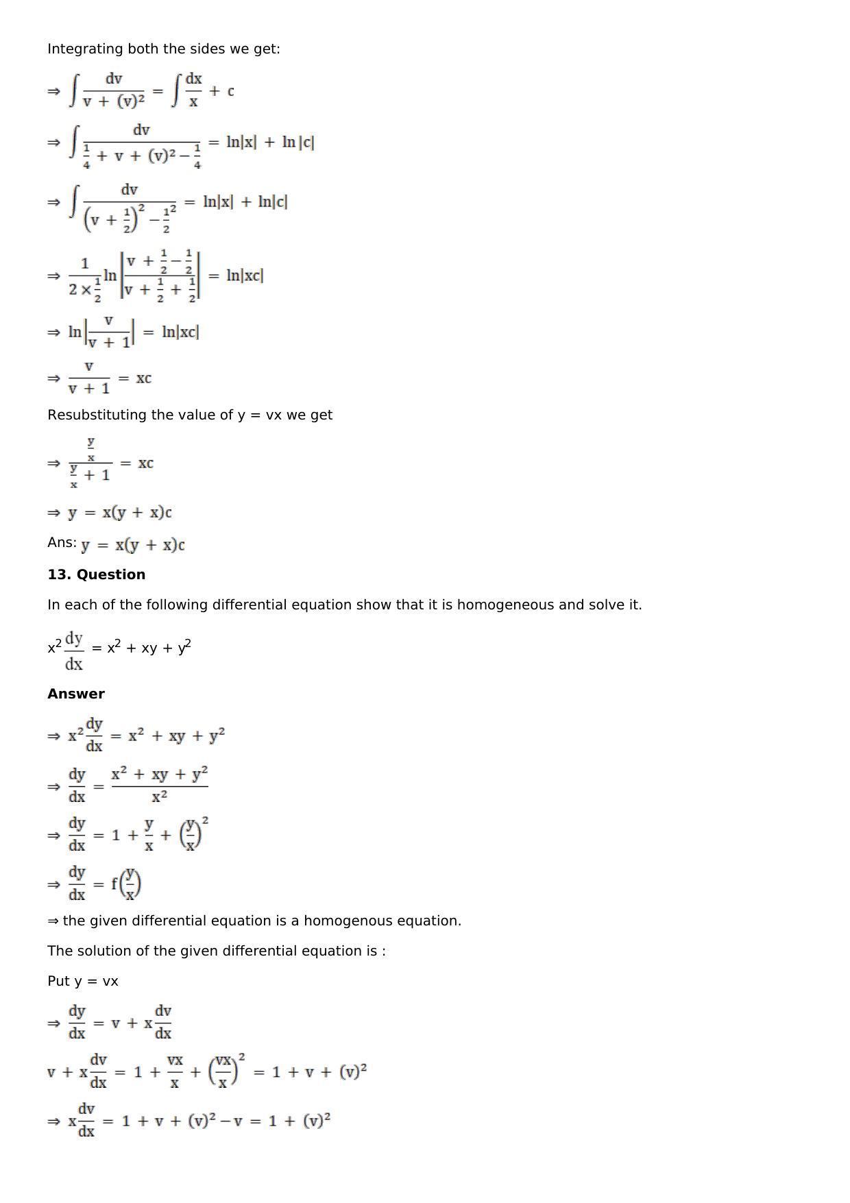 Chapter 20: Homogeneous Differential Equations Solutions: RS Aggarwal Class 12 Solutions  - Page 11