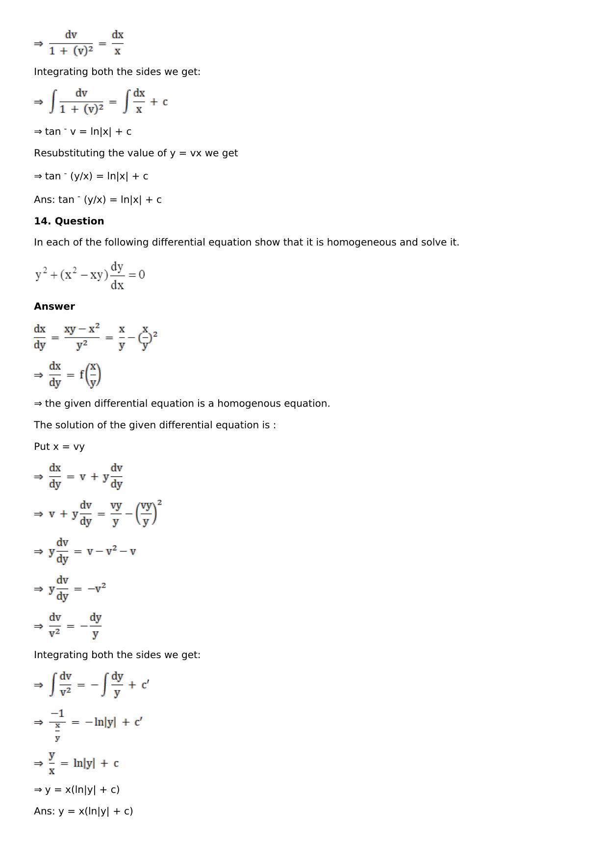 Chapter 20: Homogeneous Differential Equations Solutions: RS Aggarwal Class 12 Solutions  - Page 12