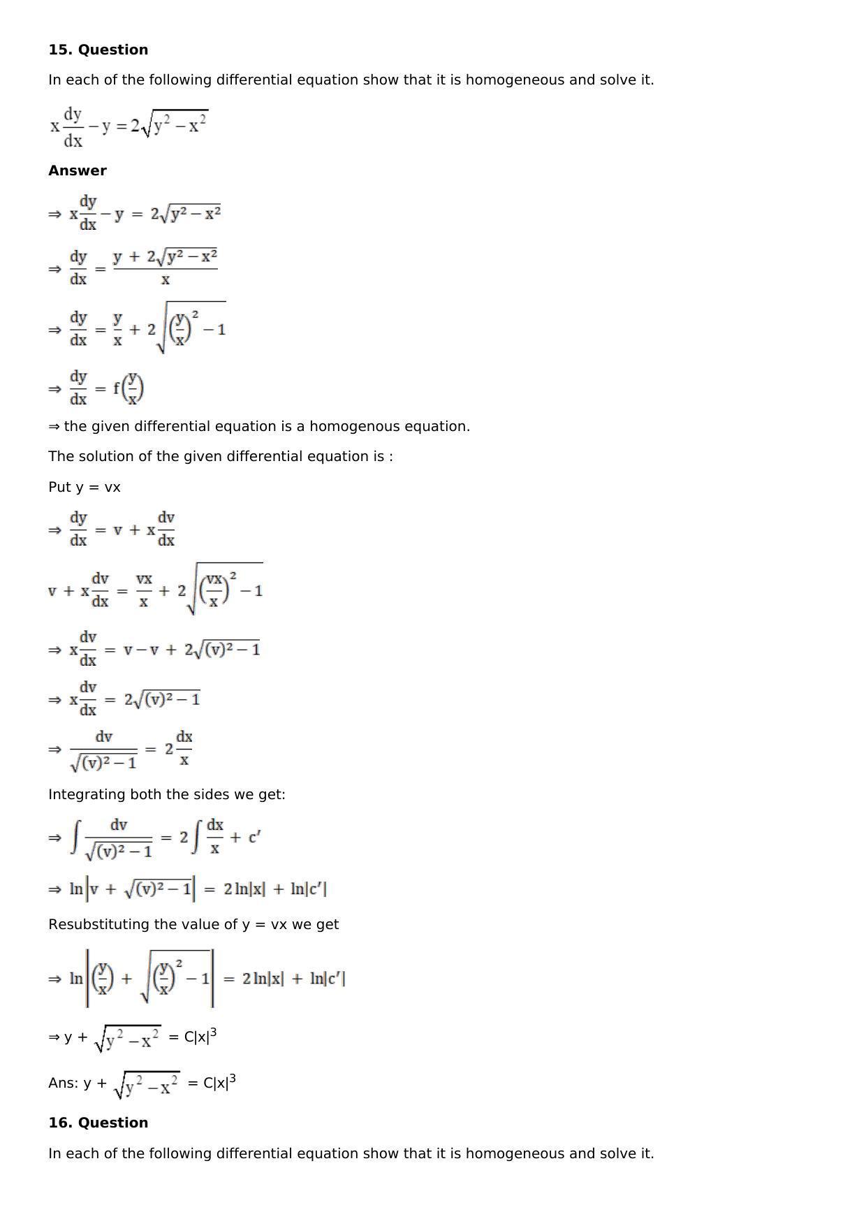 Chapter 20: Homogeneous Differential Equations Solutions: RS Aggarwal Class 12 Solutions  - Page 13