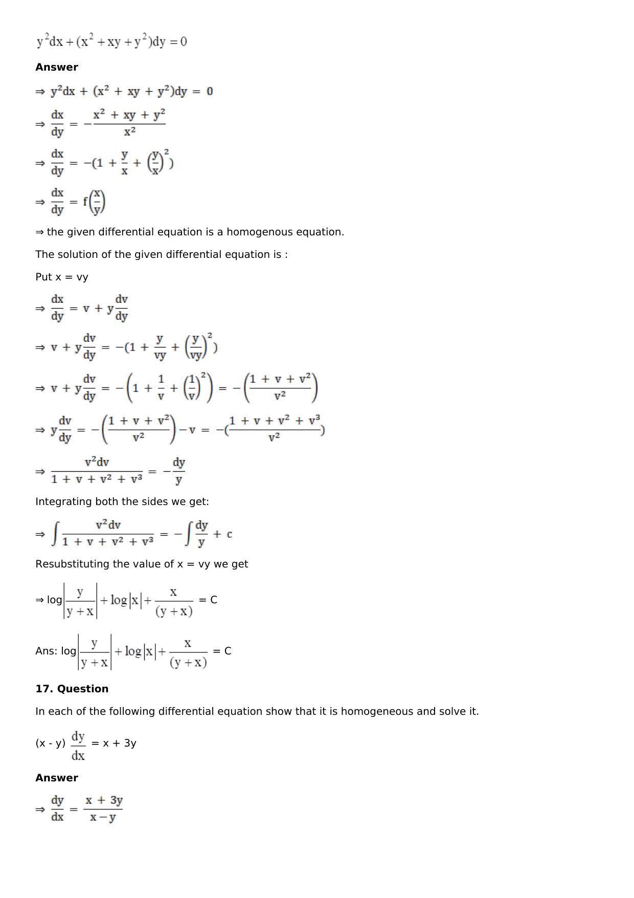 Chapter 20: Homogeneous Differential Equations Solutions: RS Aggarwal Class 12 Solutions  - Page 14