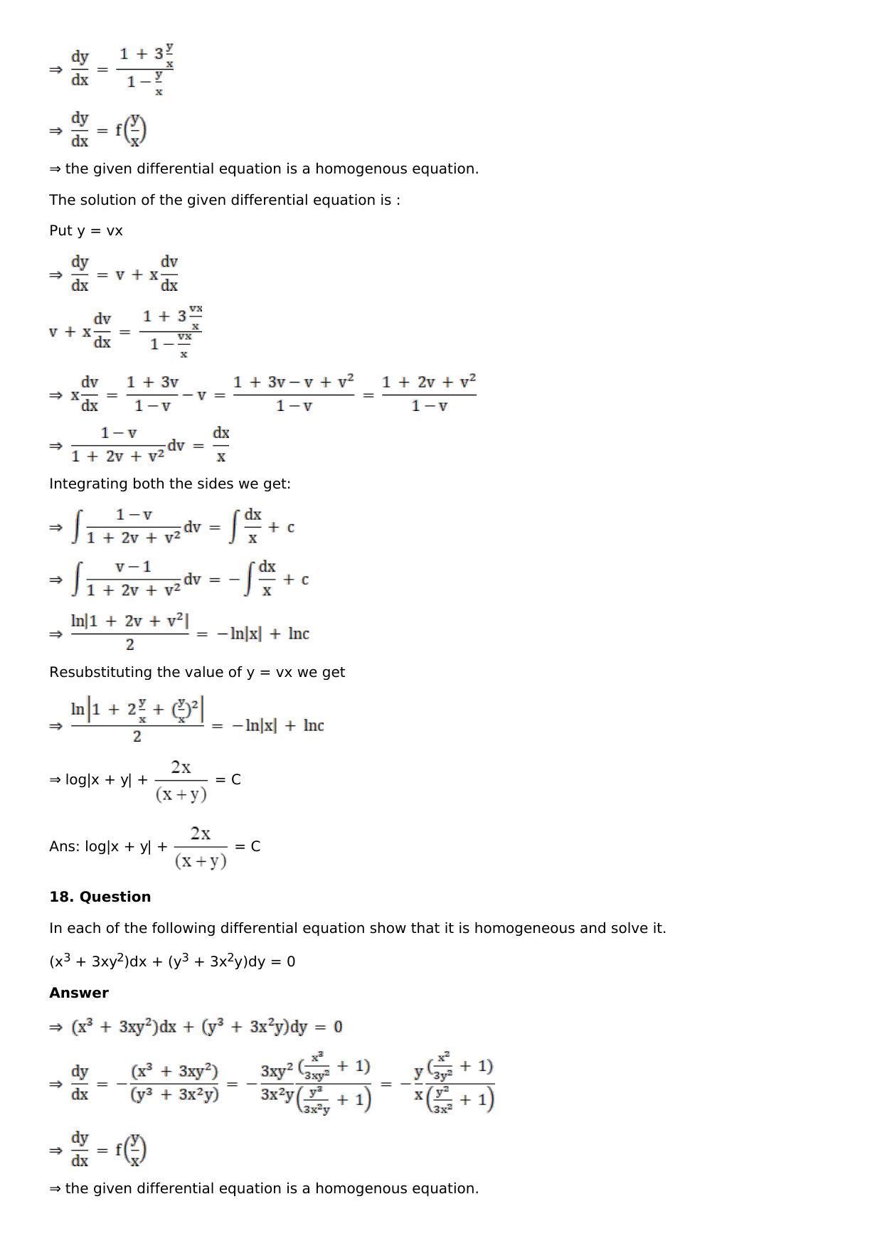 Chapter 20: Homogeneous Differential Equations Solutions: RS Aggarwal Class 12 Solutions  - Page 15