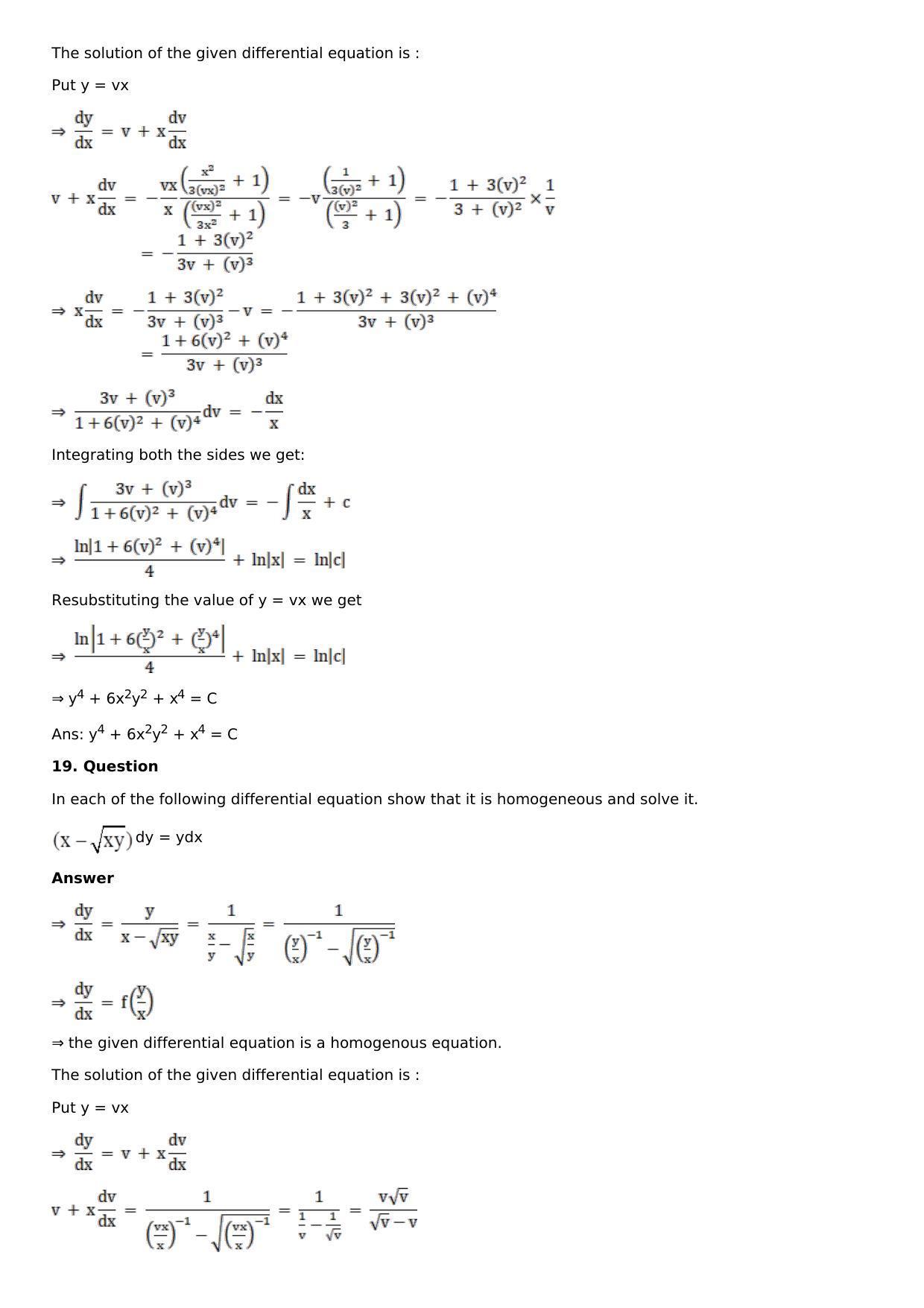 Chapter 20: Homogeneous Differential Equations Solutions: RS Aggarwal Class 12 Solutions  - Page 16