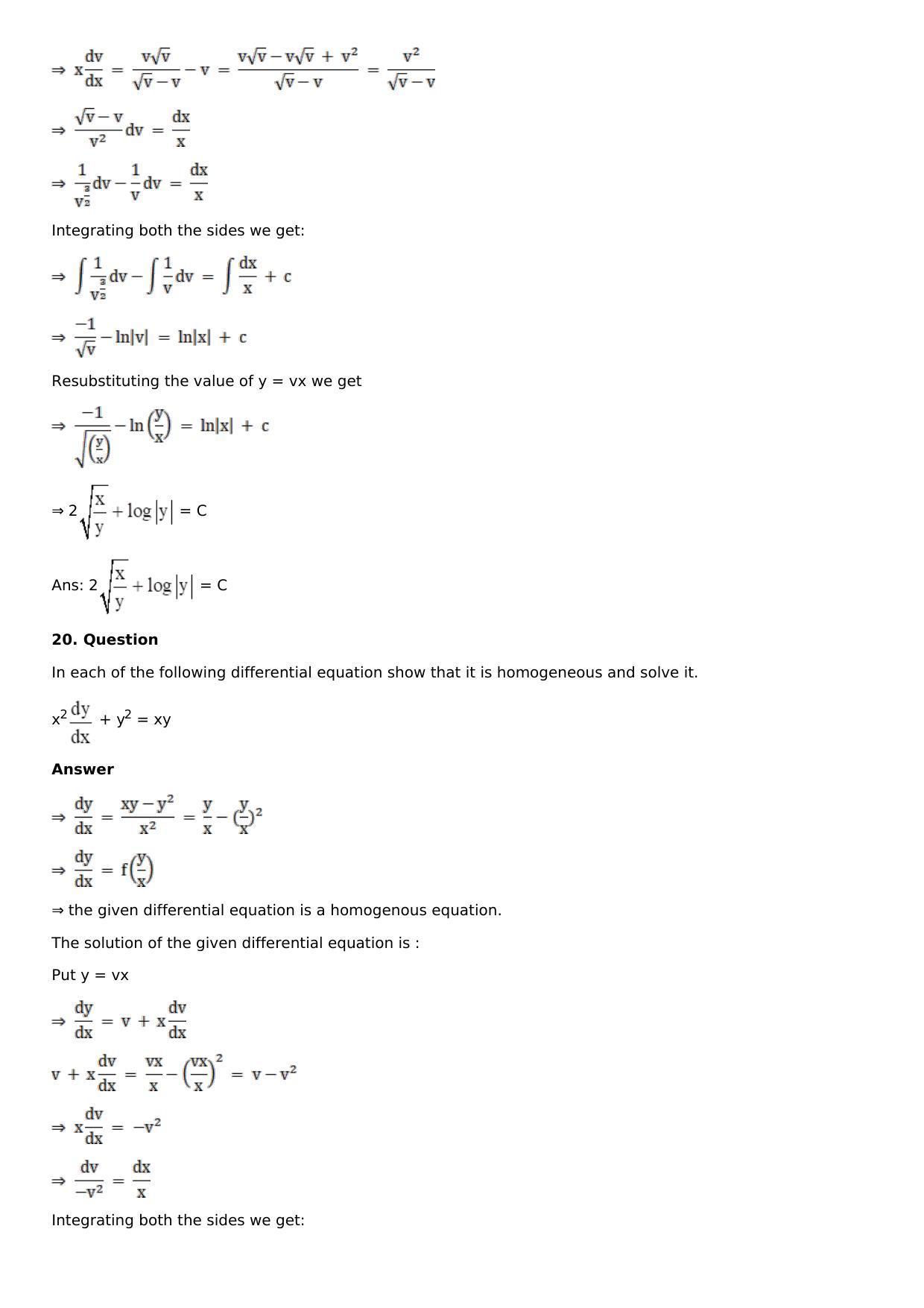 Chapter 20: Homogeneous Differential Equations Solutions: RS Aggarwal Class 12 Solutions  - Page 17