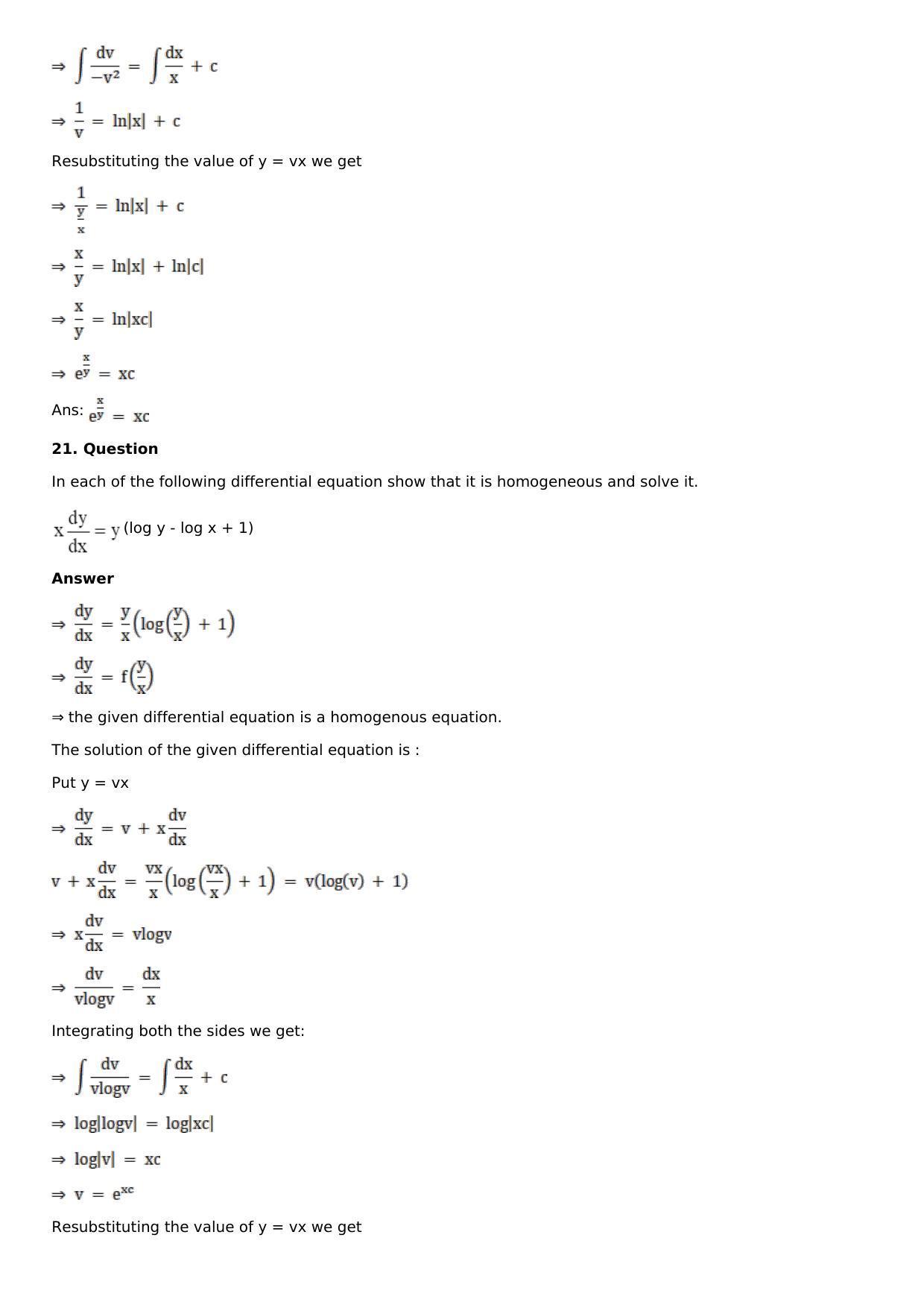 Chapter 20: Homogeneous Differential Equations Solutions: RS Aggarwal Class 12 Solutions  - Page 18