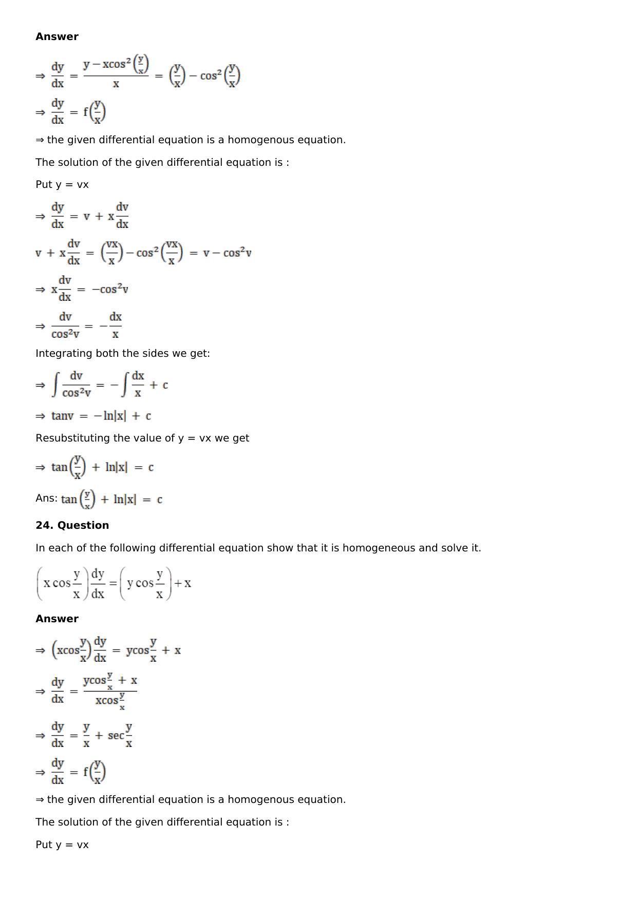 Chapter 20: Homogeneous Differential Equations Solutions: RS Aggarwal Class 12 Solutions  - Page 20
