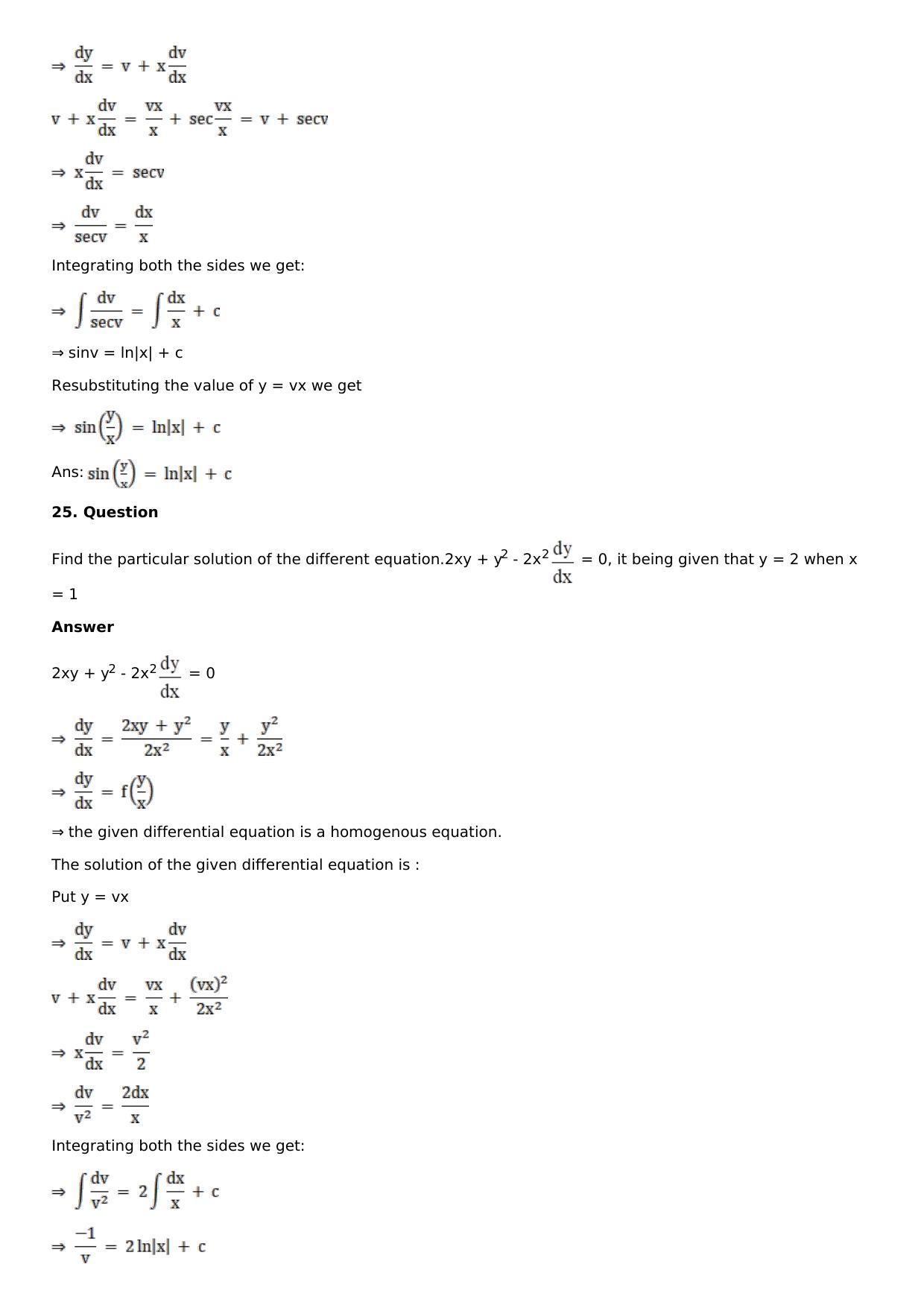 Chapter 20: Homogeneous Differential Equations Solutions: RS Aggarwal Class 12 Solutions  - Page 21