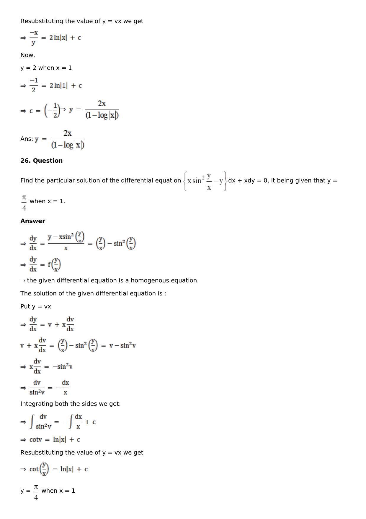 Chapter 20: Homogeneous Differential Equations Solutions: RS Aggarwal Class 12 Solutions  - Page 22