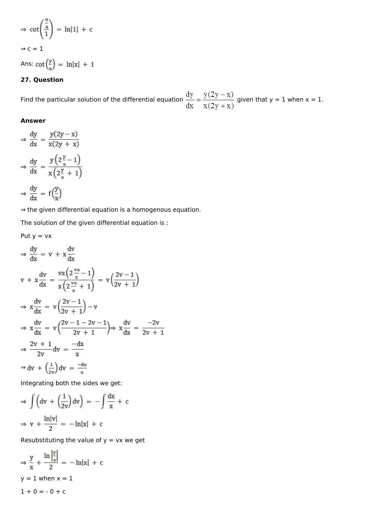 Chapter 20: Homogeneous Differential Equations Solutions: RS Aggarwal Class 12 Solutions  - Page 23