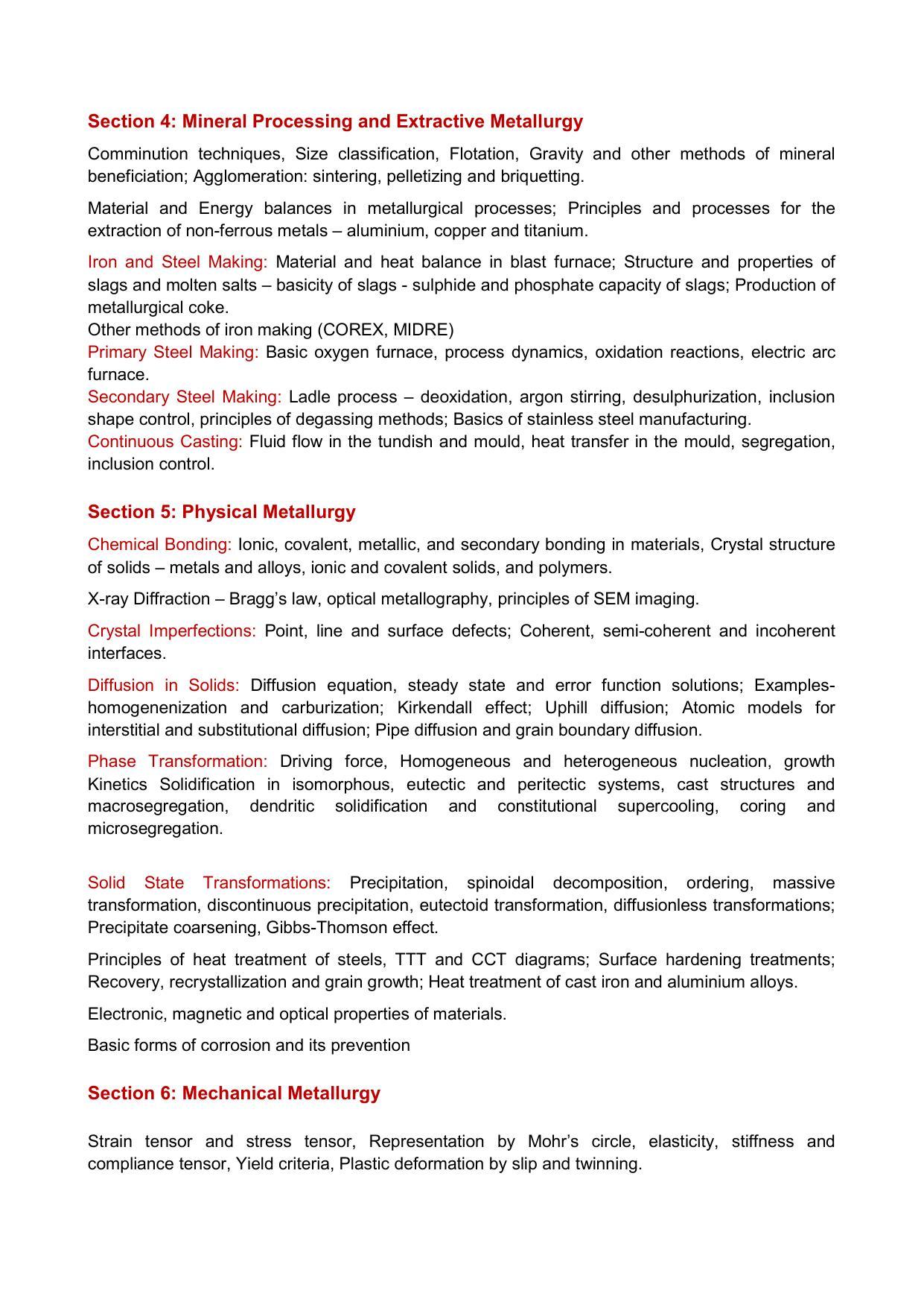 GATE Metallurgical Engineering Syllabus - Page 2
