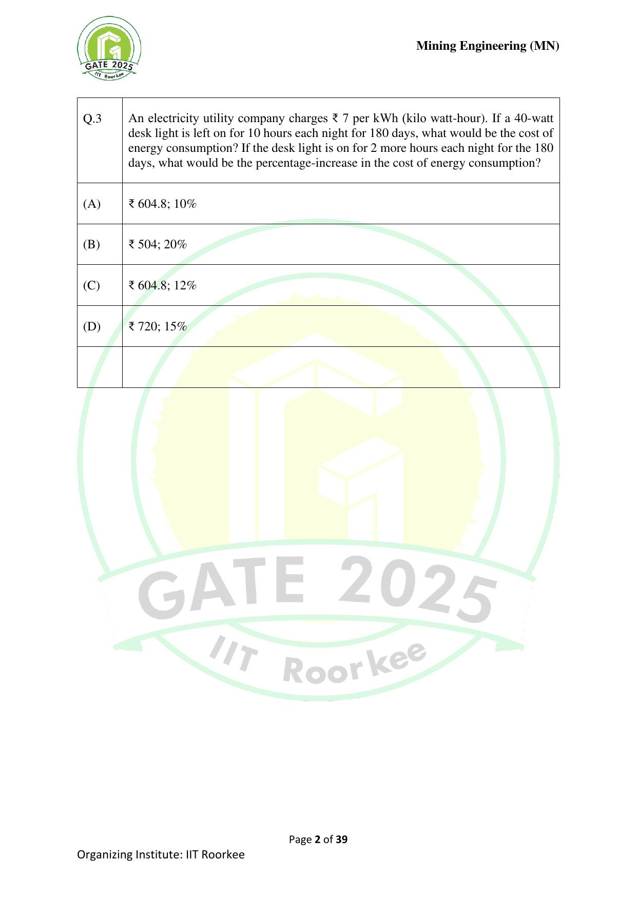 GATE 2025 Mining Engineering (MN) Question Paper - Page 2