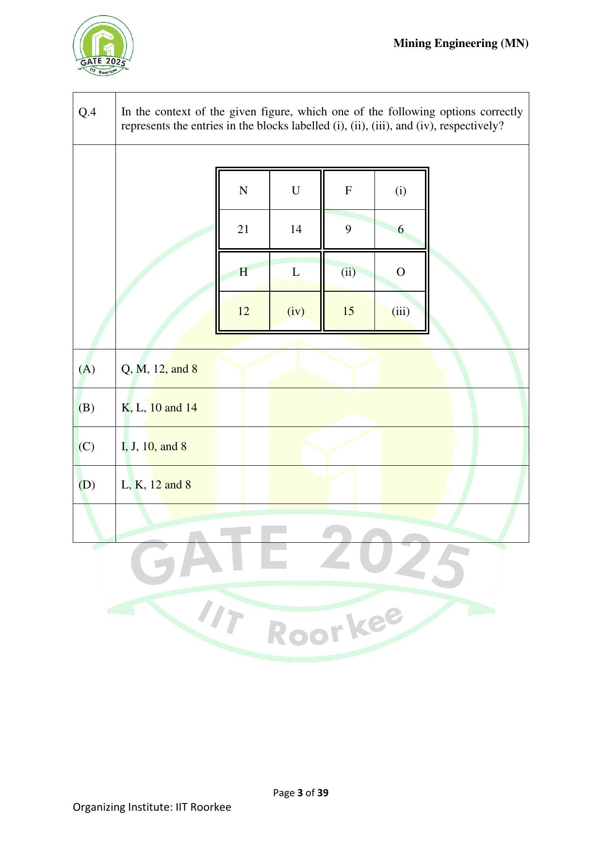 GATE 2025 Mining Engineering (MN) Question Paper - Page 3