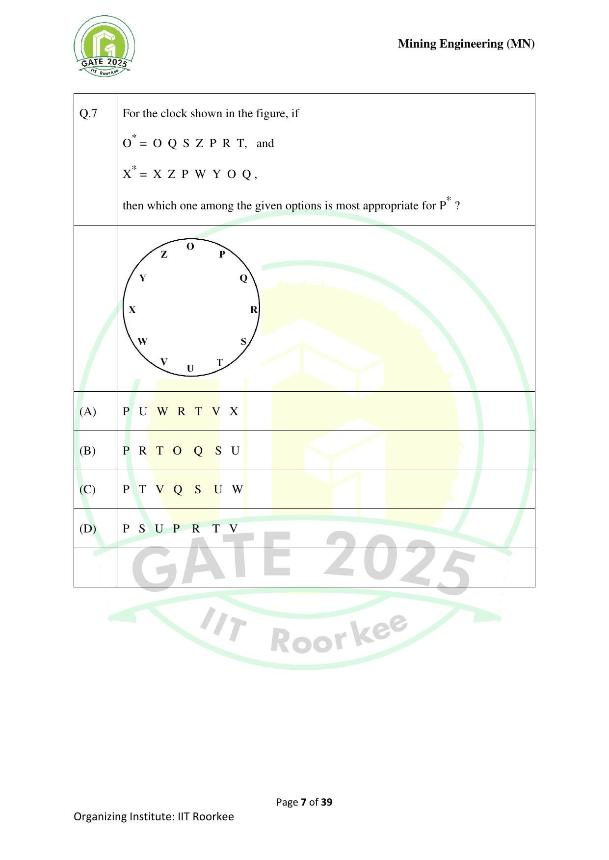GATE 2025 Mining Engineering (MN) Question Paper - Page 7