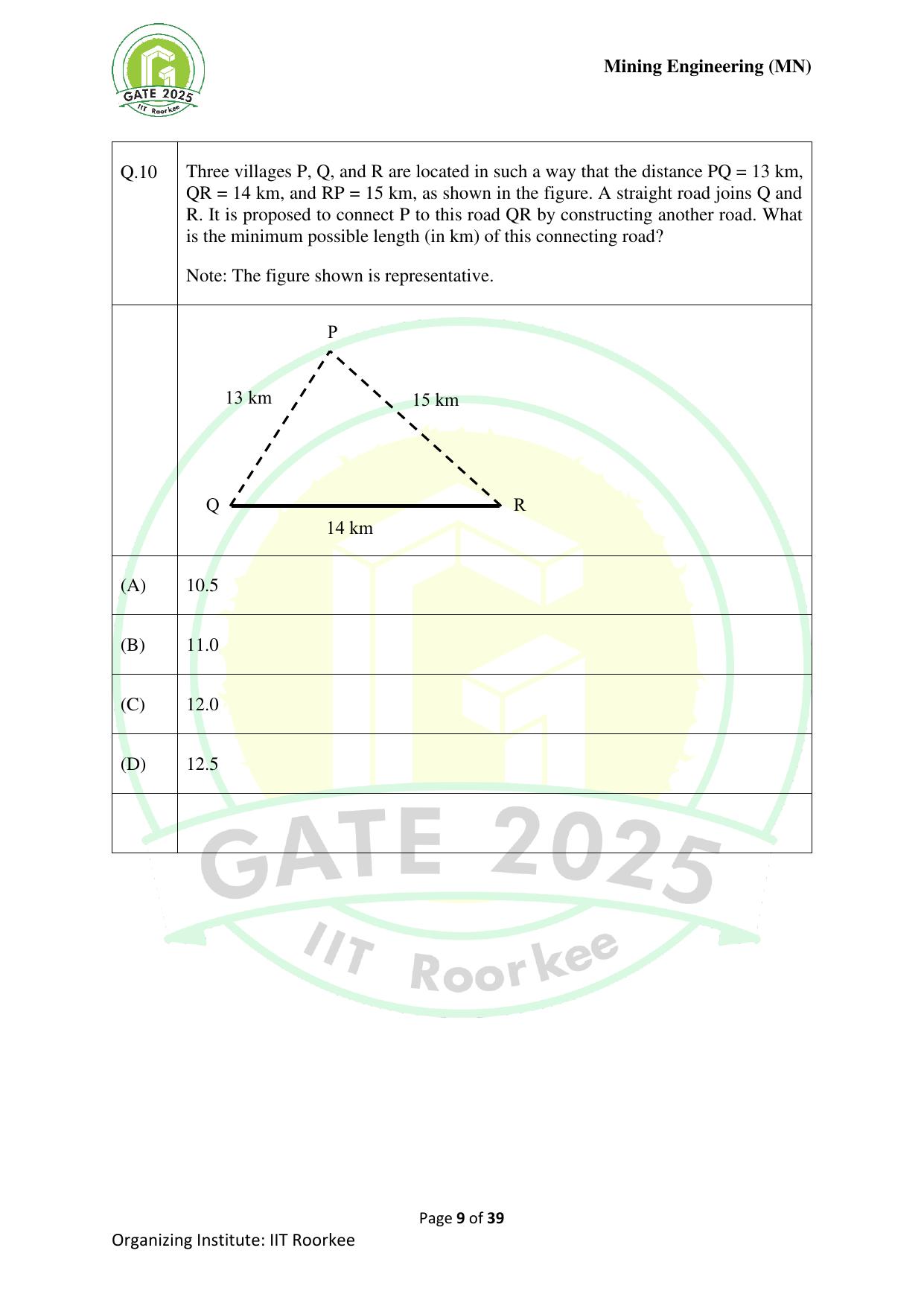 GATE 2025 Mining Engineering (MN) Question Paper - Page 9