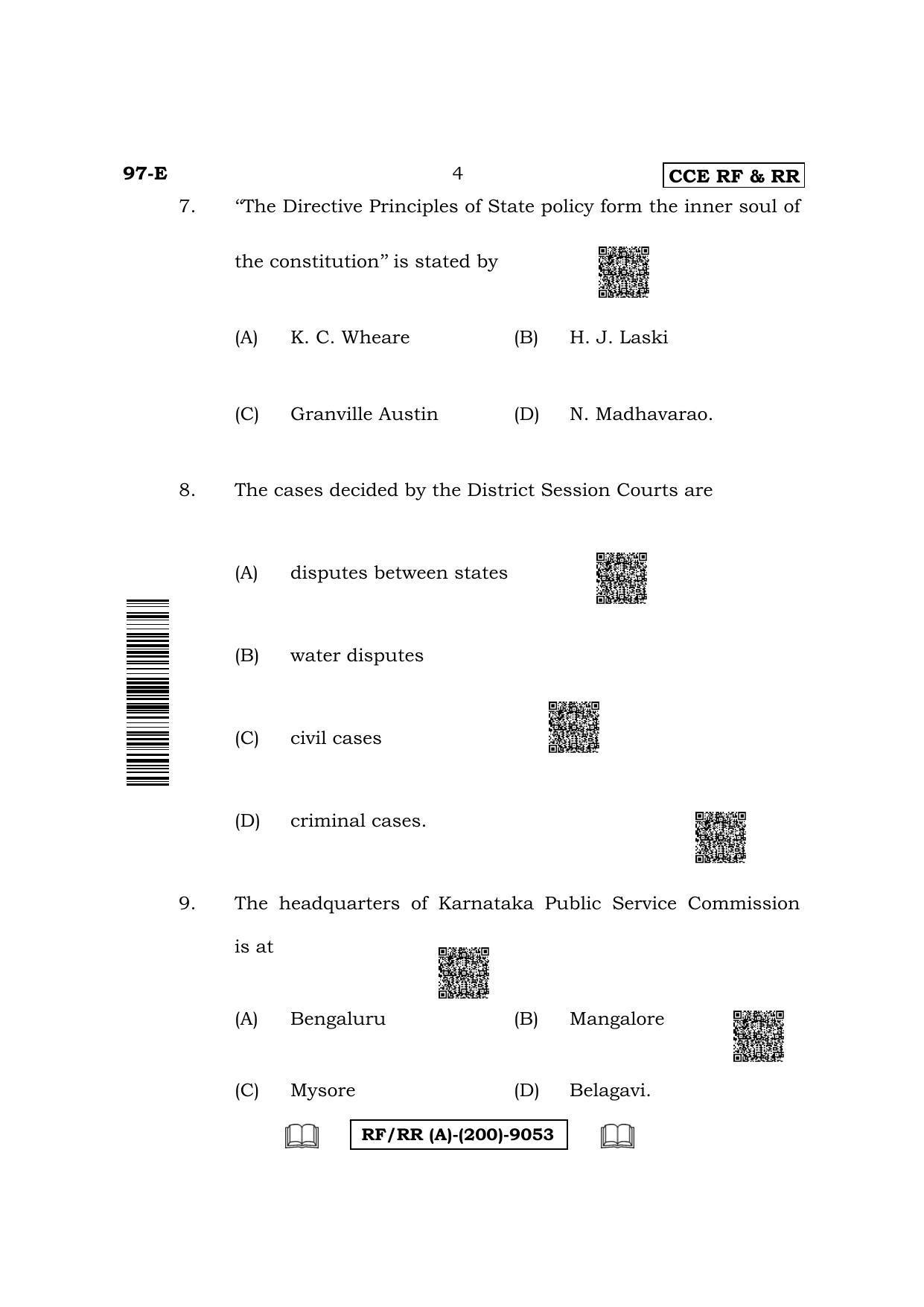Karnataka SSLC Political Science - English Medium Question Paper 2022 (A Version) - Page 4