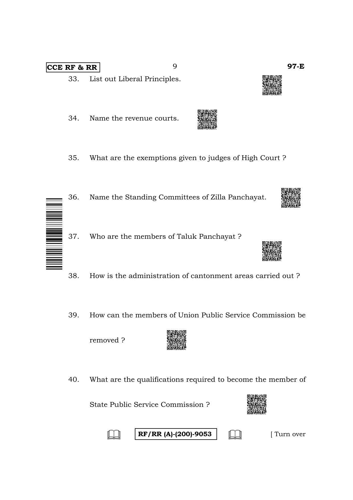 Karnataka SSLC Political Science - English Medium Question Paper 2022 (A Version) - Page 9