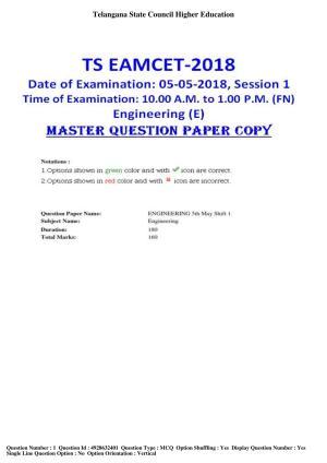 TS EAMCET 2018 Engineering Question Paper with Key (5 May 2018 Forenoon)