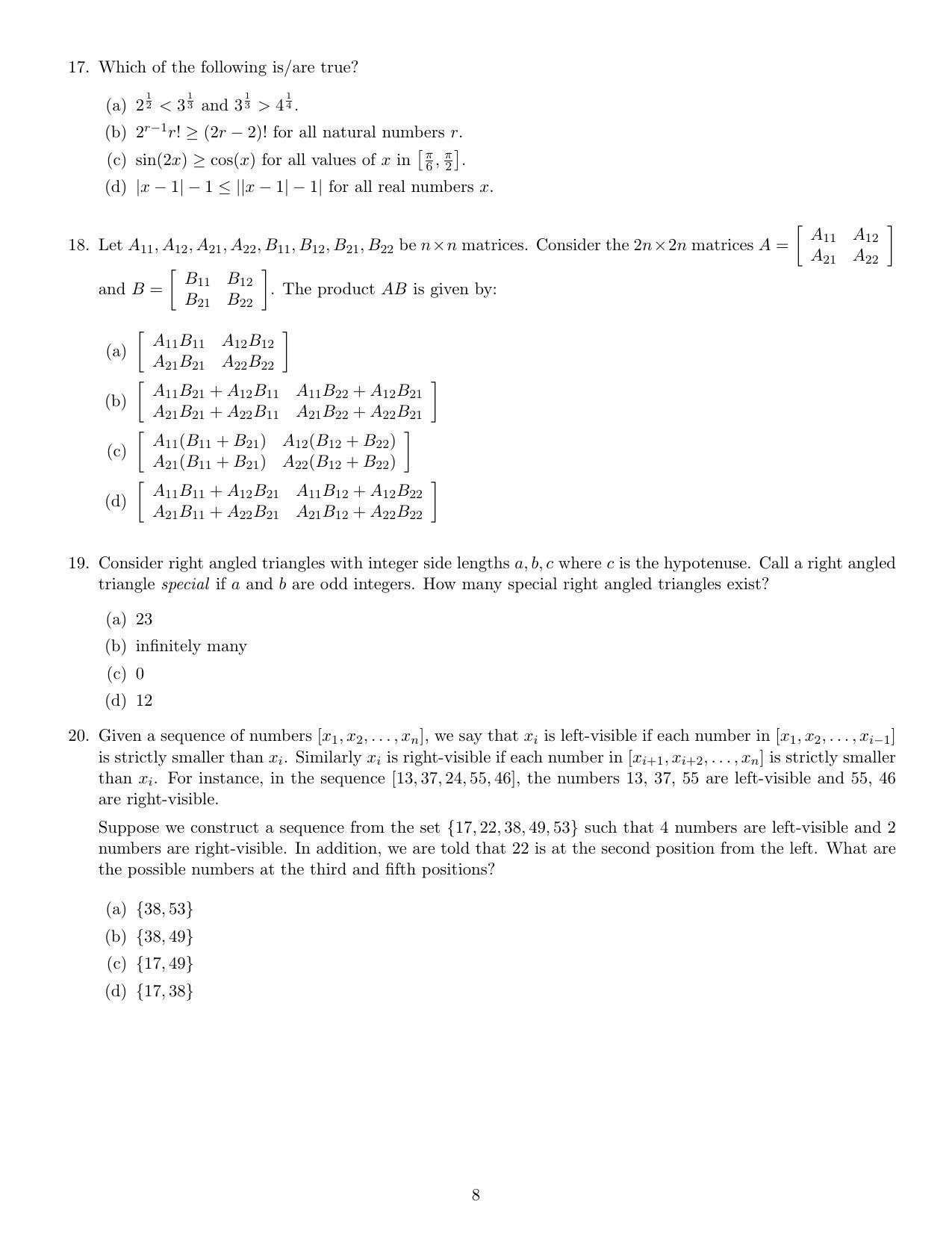 CMI Entrance Exam 2021 Question Paper MSc Data Science - Page 8