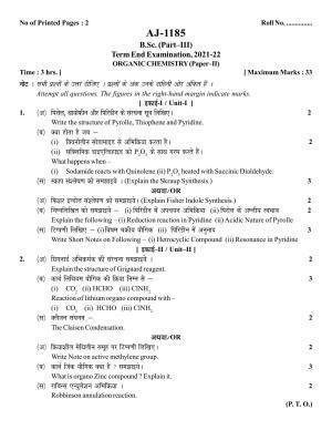 Bilaspur University Question Paper 2021-2022:B. Sc. Part-III (Three)  Chemistry Paper 2