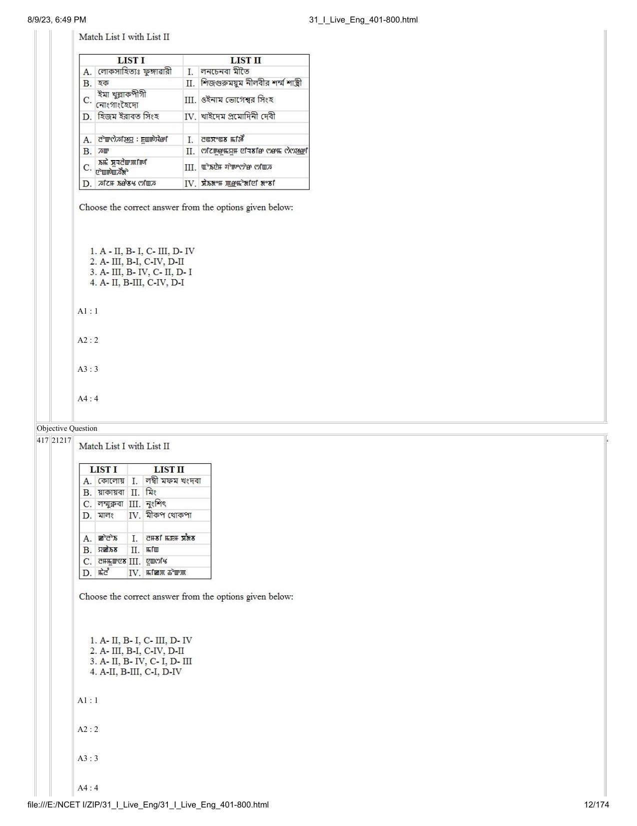 NCET 2023 Question Paper (English Q 401-800) - Page 12
