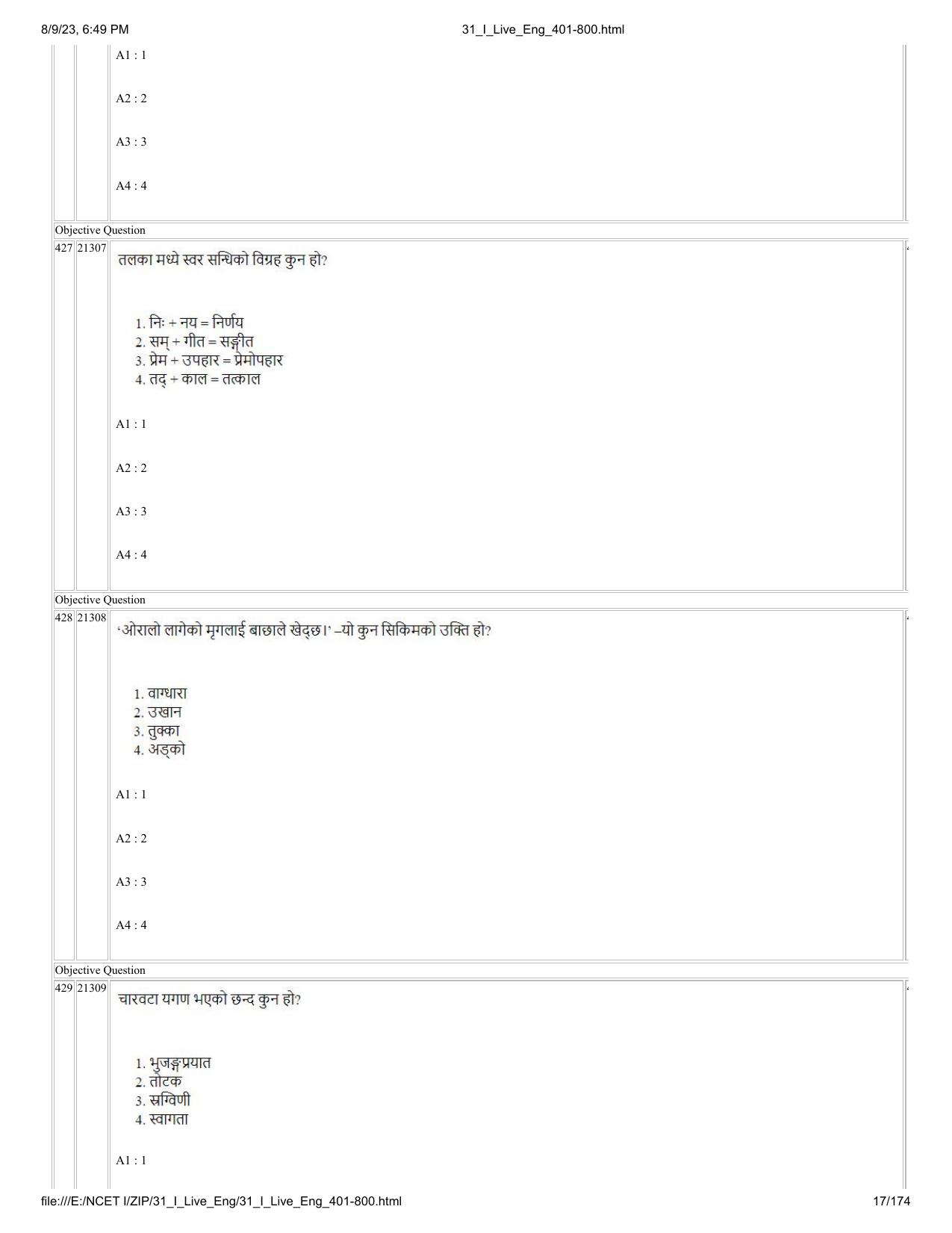 NCET 2023 Question Paper (English Q 401-800) - Page 17