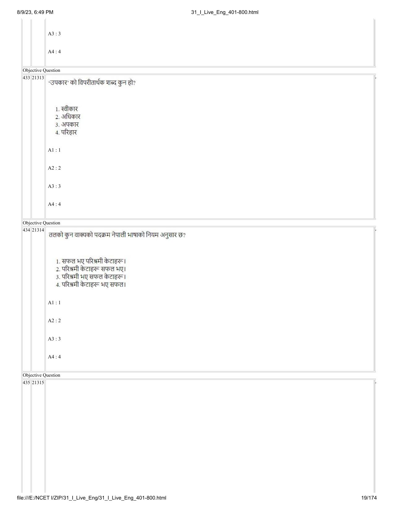 NCET 2023 Question Paper (English Q 401-800) - Page 19