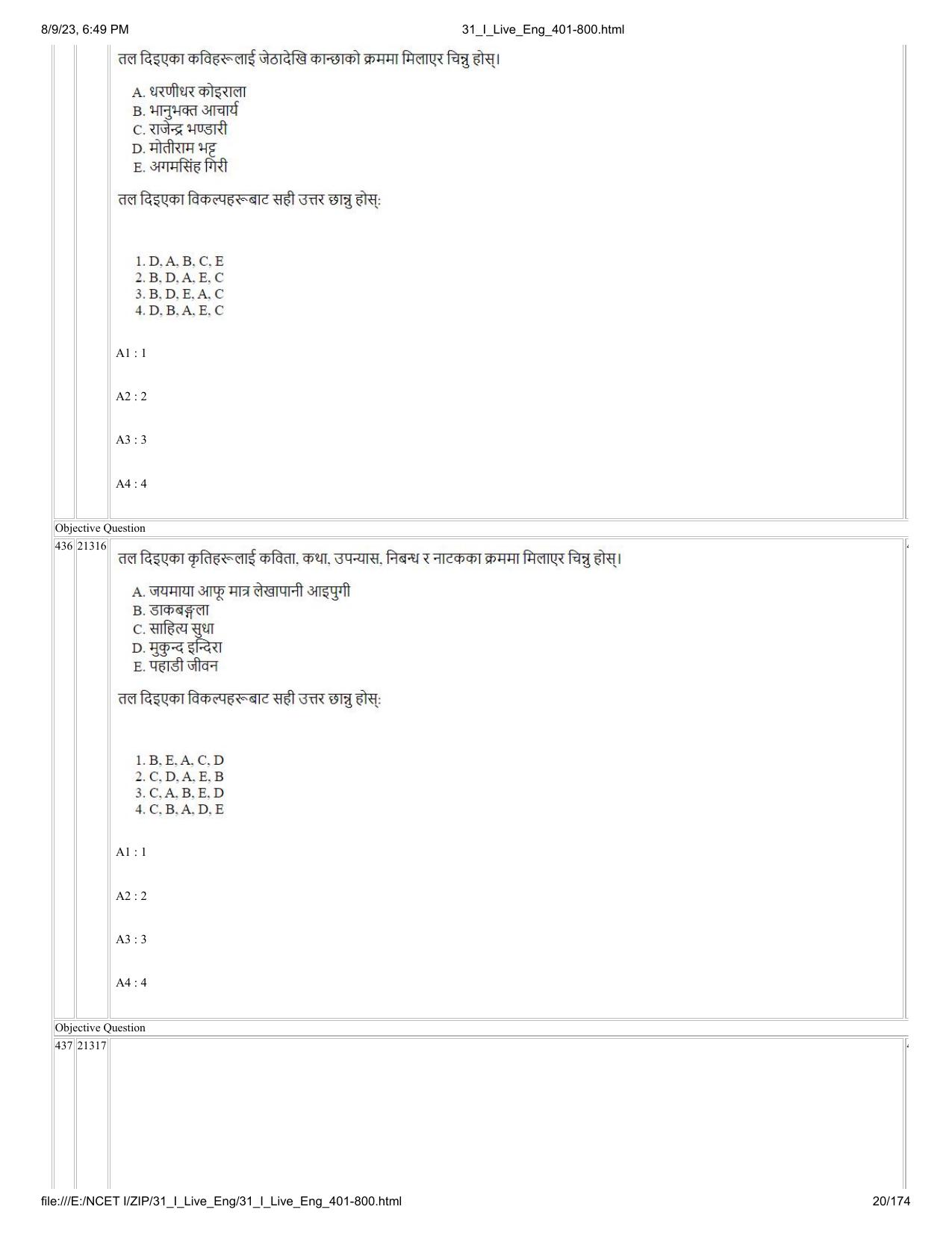 NCET 2023 Question Paper (English Q 401-800) - Page 20