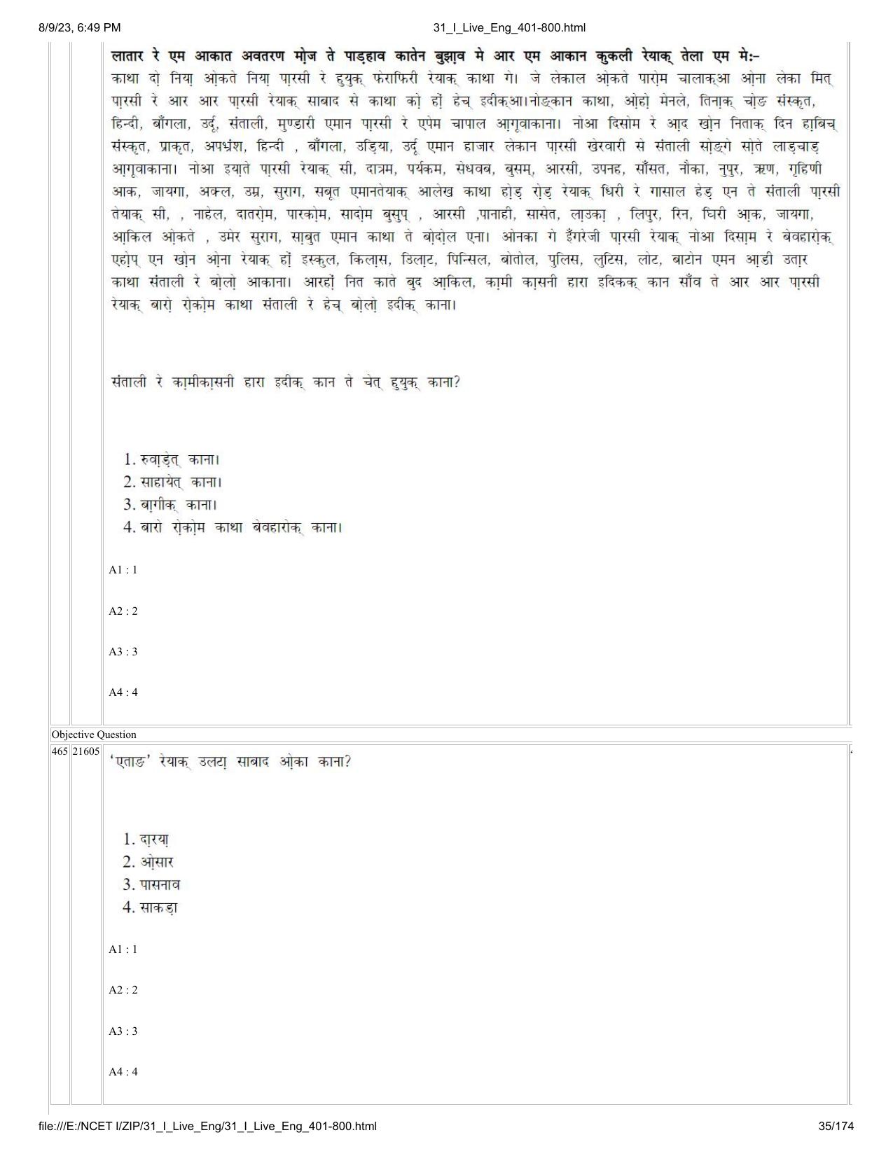 NCET 2023 Question Paper (English Q 401-800) - Page 35