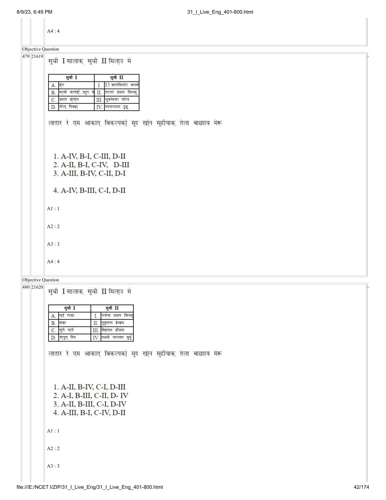 NCET 2023 Question Paper (English Q 401-800) - Page 42