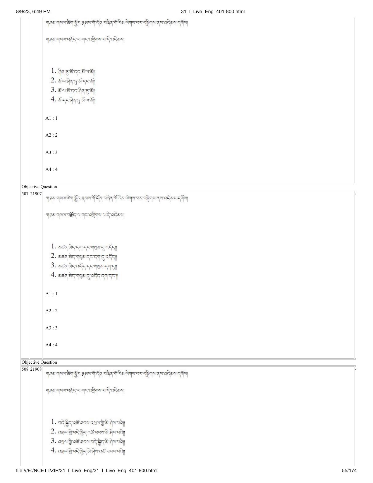 NCET 2023 Question Paper (English Q 401-800) - Page 55