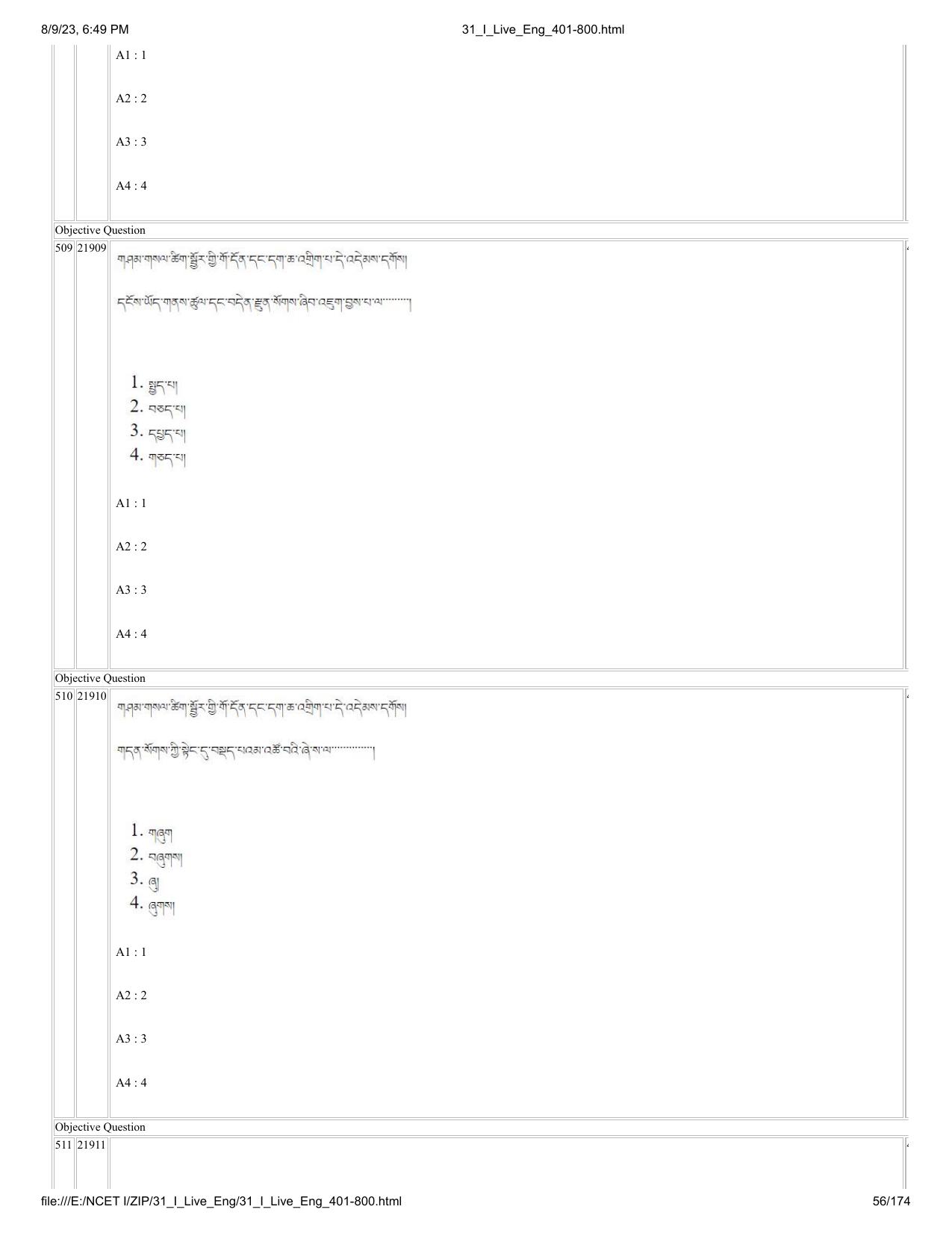 NCET 2023 Question Paper (English Q 401-800) - Page 56