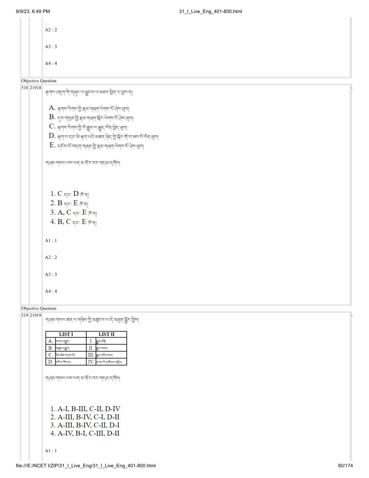 NCET 2023 Question Paper (English Q 401-800) - Page 60