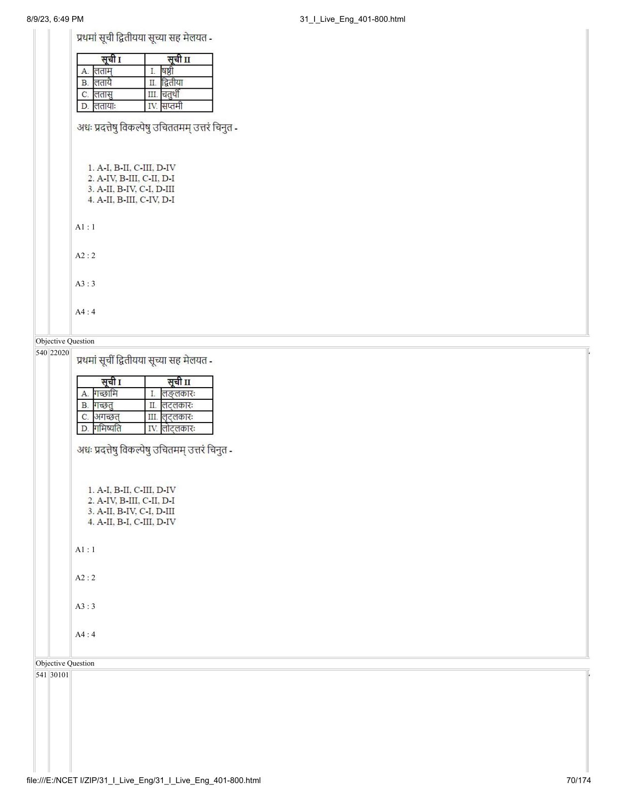 NCET 2023 Question Paper (English Q 401-800) - Page 70