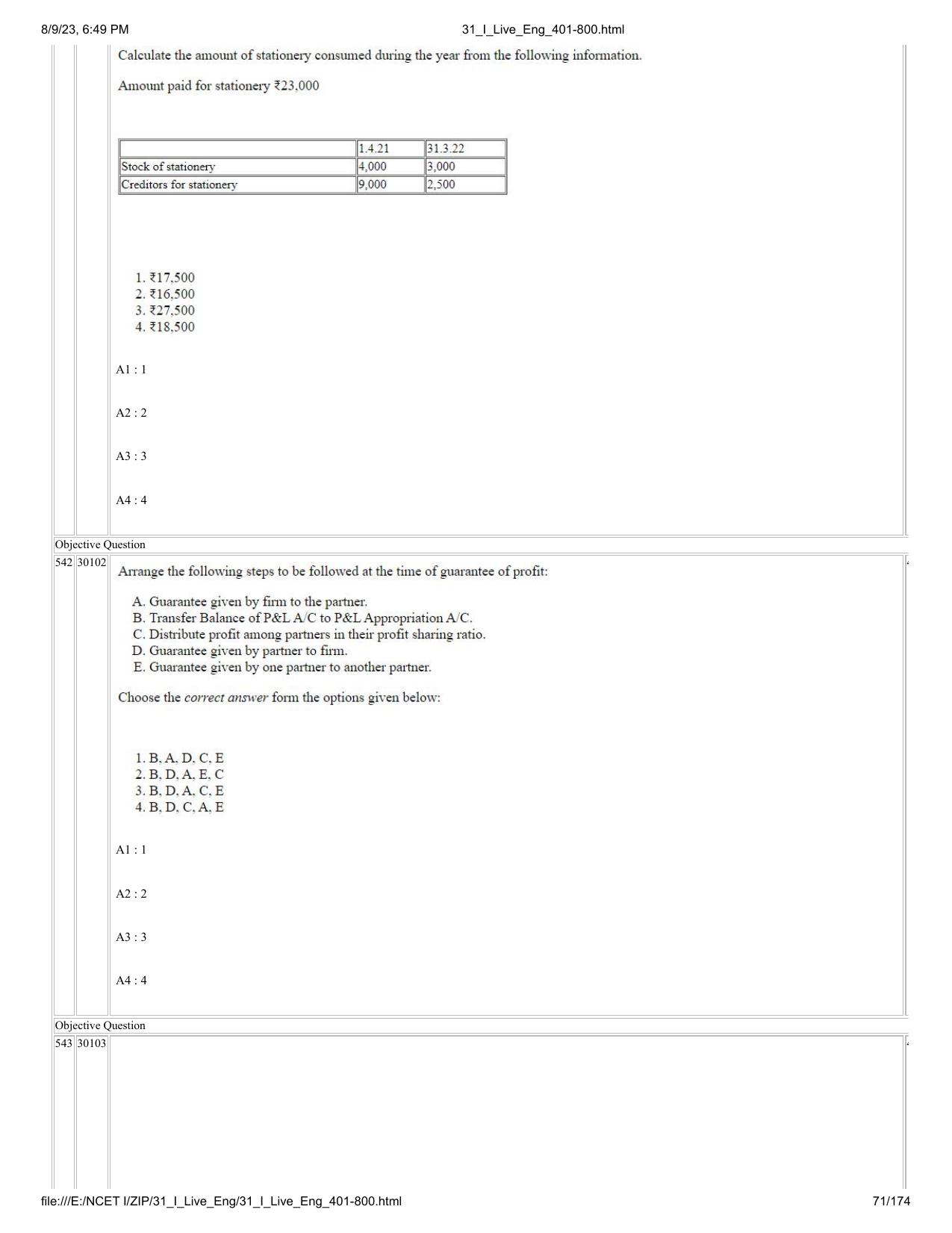NCET 2023 Question Paper (English Q 401-800) - Page 71